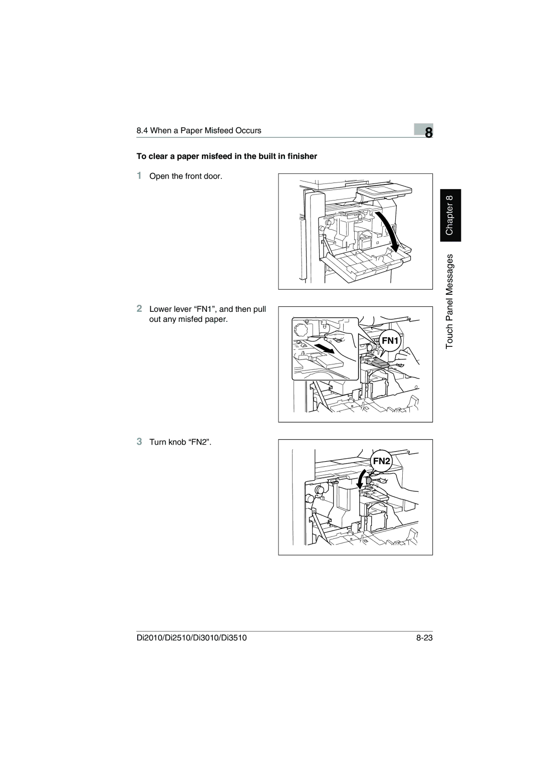 Minolta DI3010, DI2510, DI2010, Di3510 user manual To clear a paper misfeed in the built in finisher 