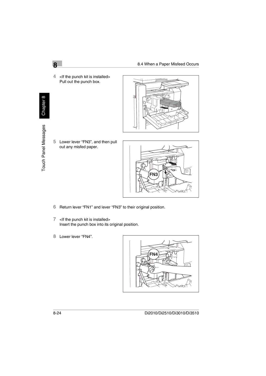 Minolta Di3510, DI2510, DI2010, DI3010 user manual Touch Panel Messages Chapter 