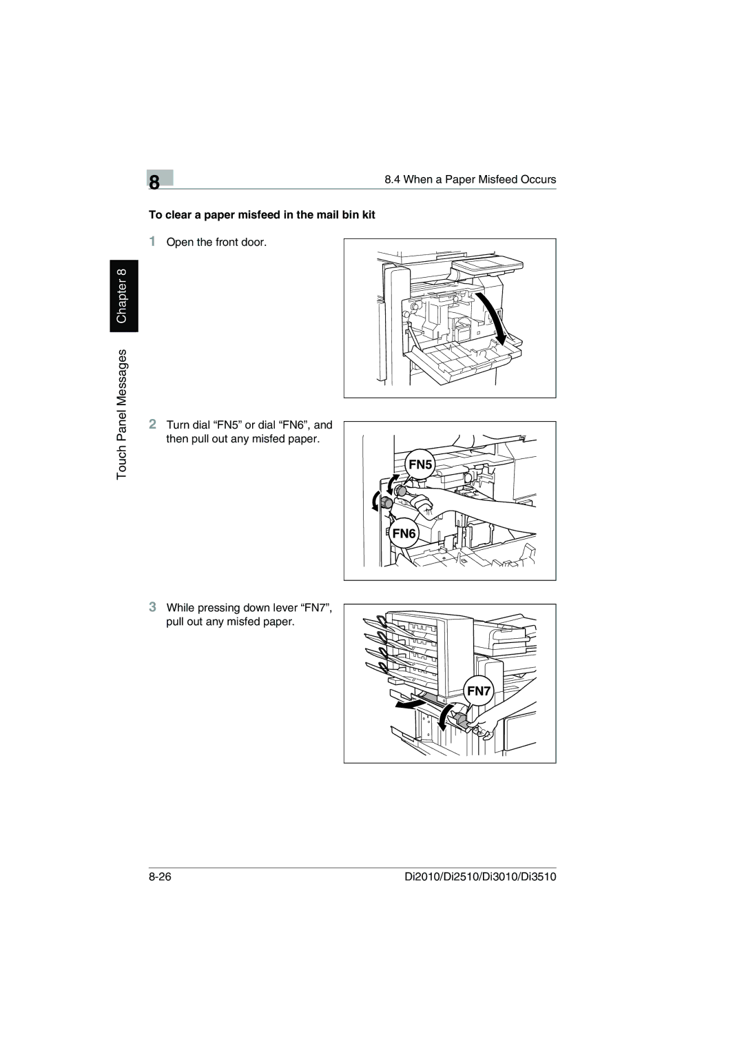 Minolta DI2010, DI2510, DI3010, Di3510 user manual To clear a paper misfeed in the mail bin kit 