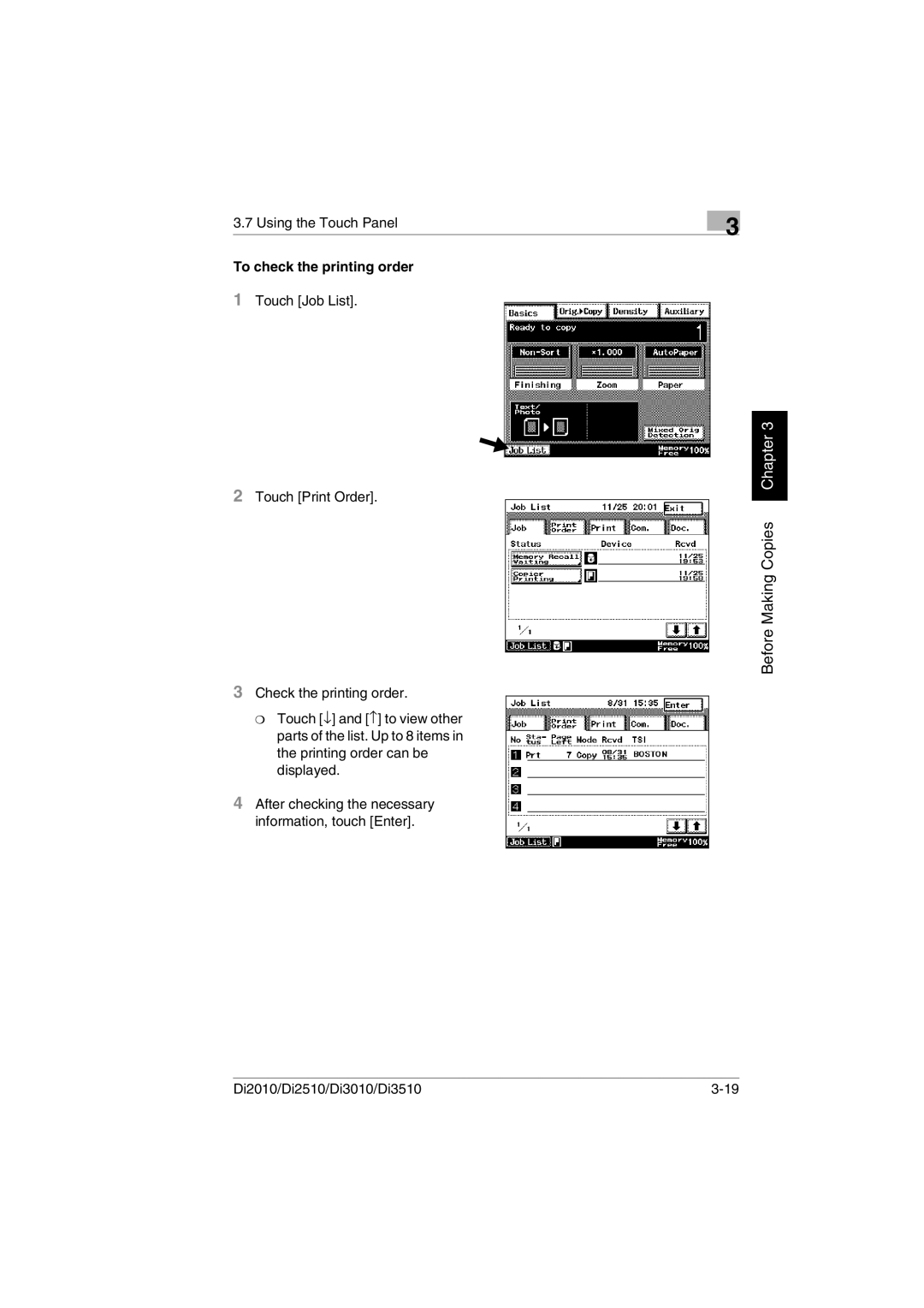 Minolta DI2510, DI2010, DI3010, Di3510 user manual To check the printing order 