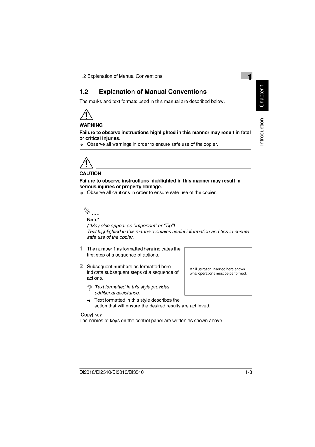 Minolta DI3010, DI2510, DI2010, Di3510 user manual Explanation of Manual Conventions 