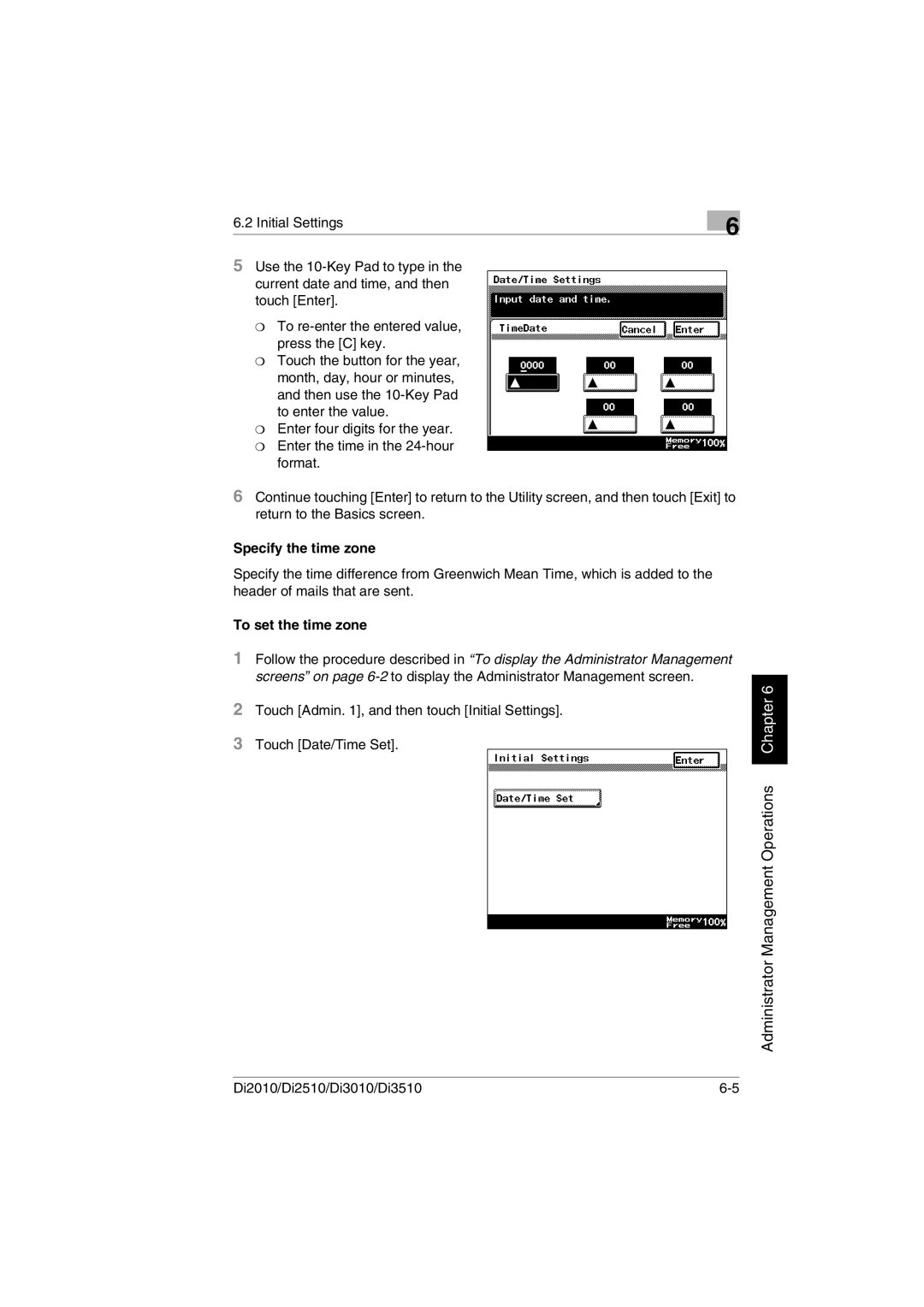 Minolta DI3010, DI2510, DI2010, Di3510 user manual Specify the time zone, To set the time zone 