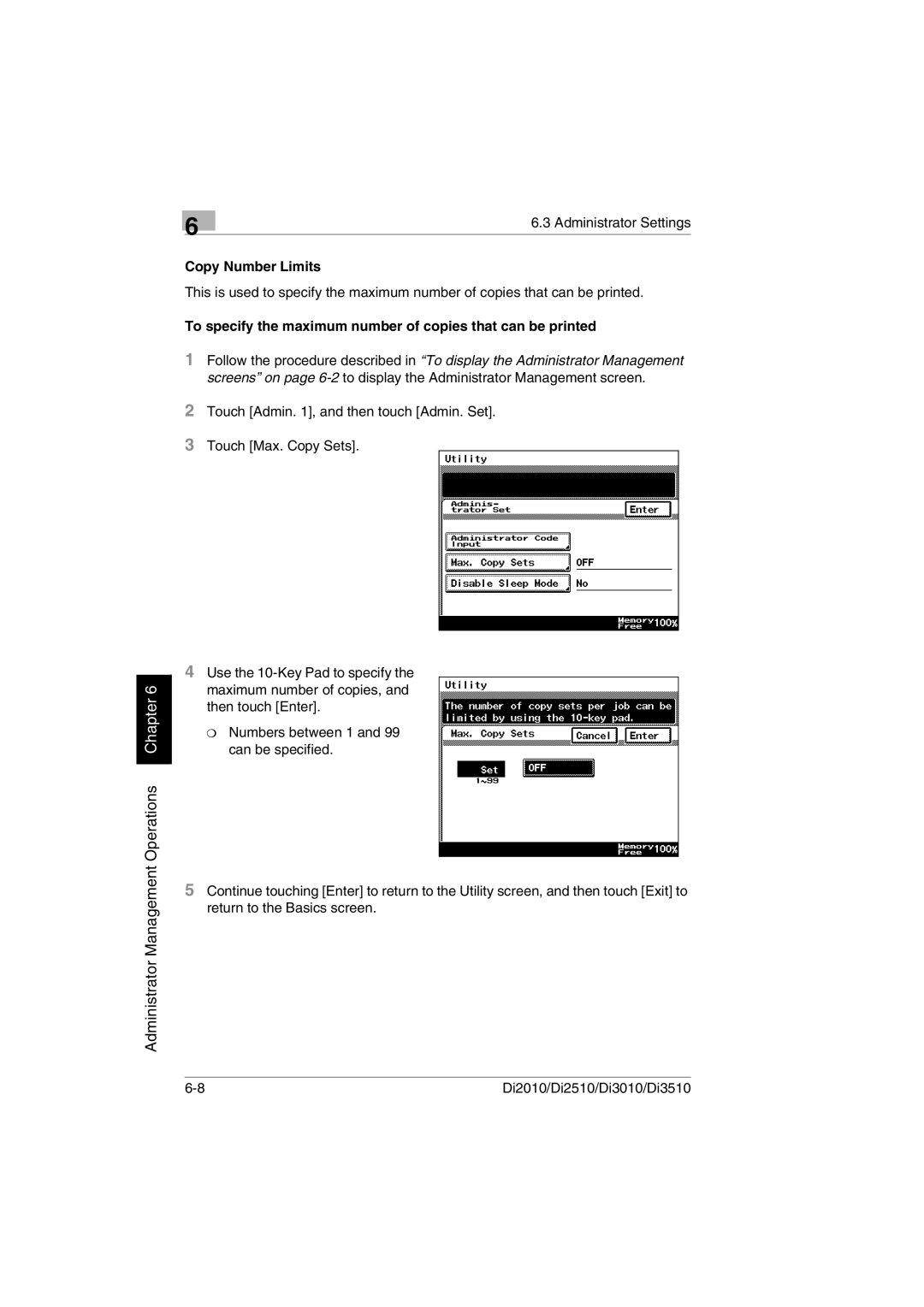 Minolta DI2010, DI2510, DI3010, Di3510 Copy Number Limits, To specify the maximum number of copies that can be printed 