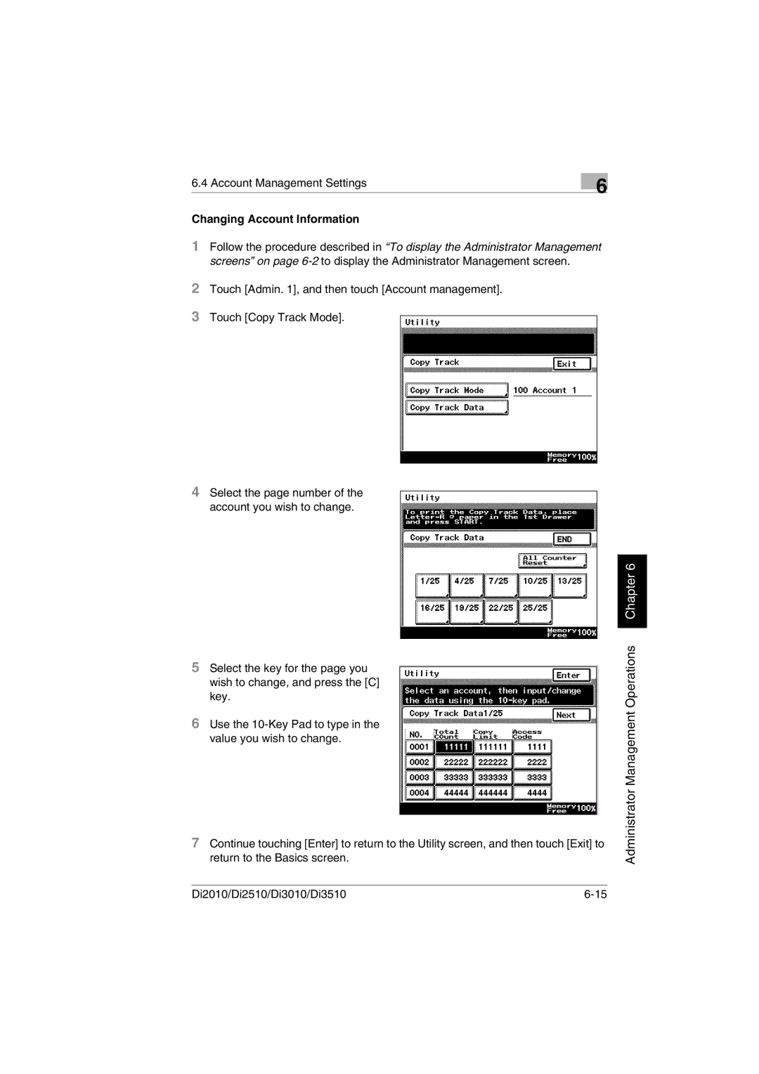 Minolta DI2510, DI2010, DI3010, Di3510 user manual Changing Account Information 