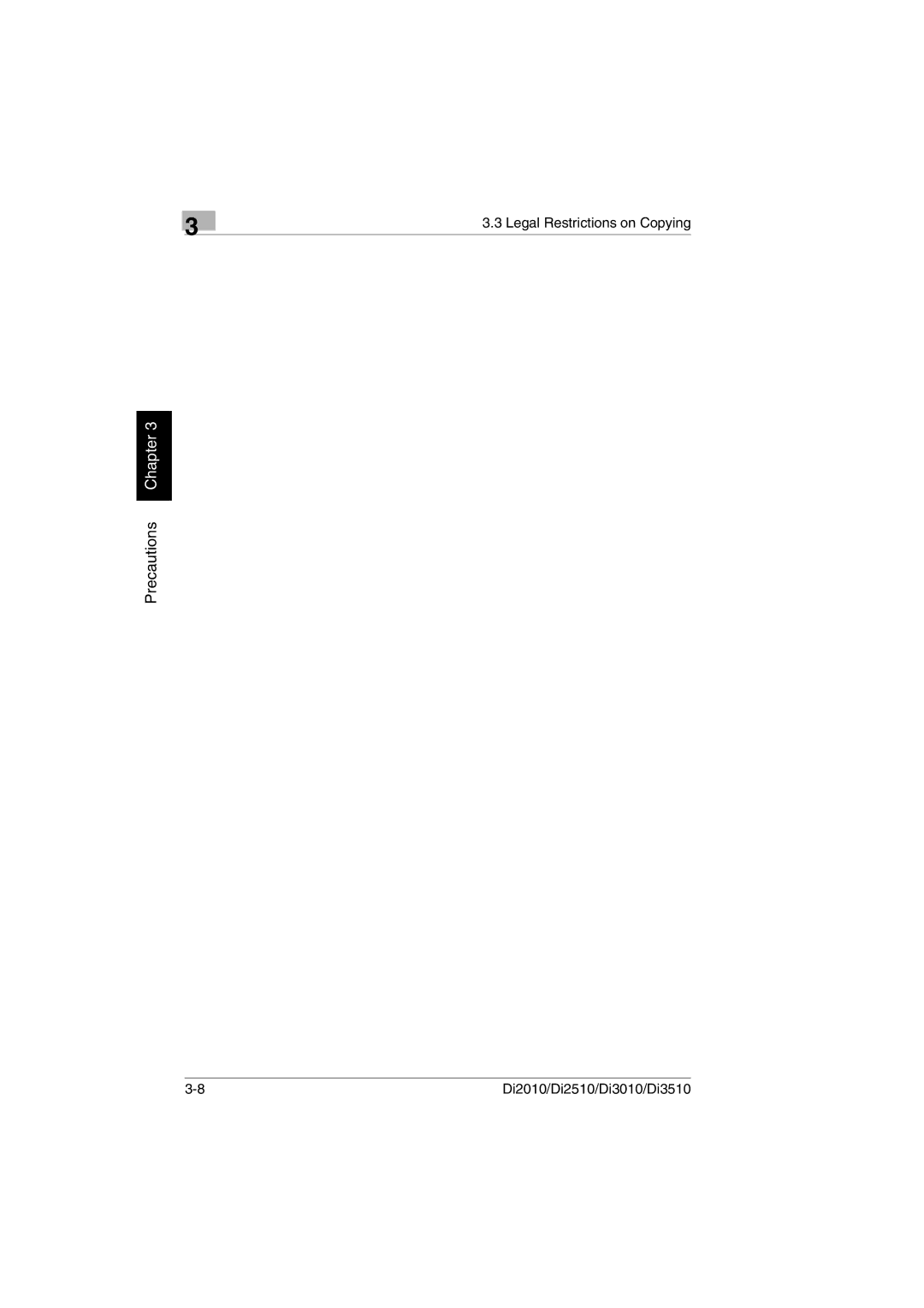 Minolta DI2010, DI2510, DI3010, Di3510 user manual Precautions Chapter 