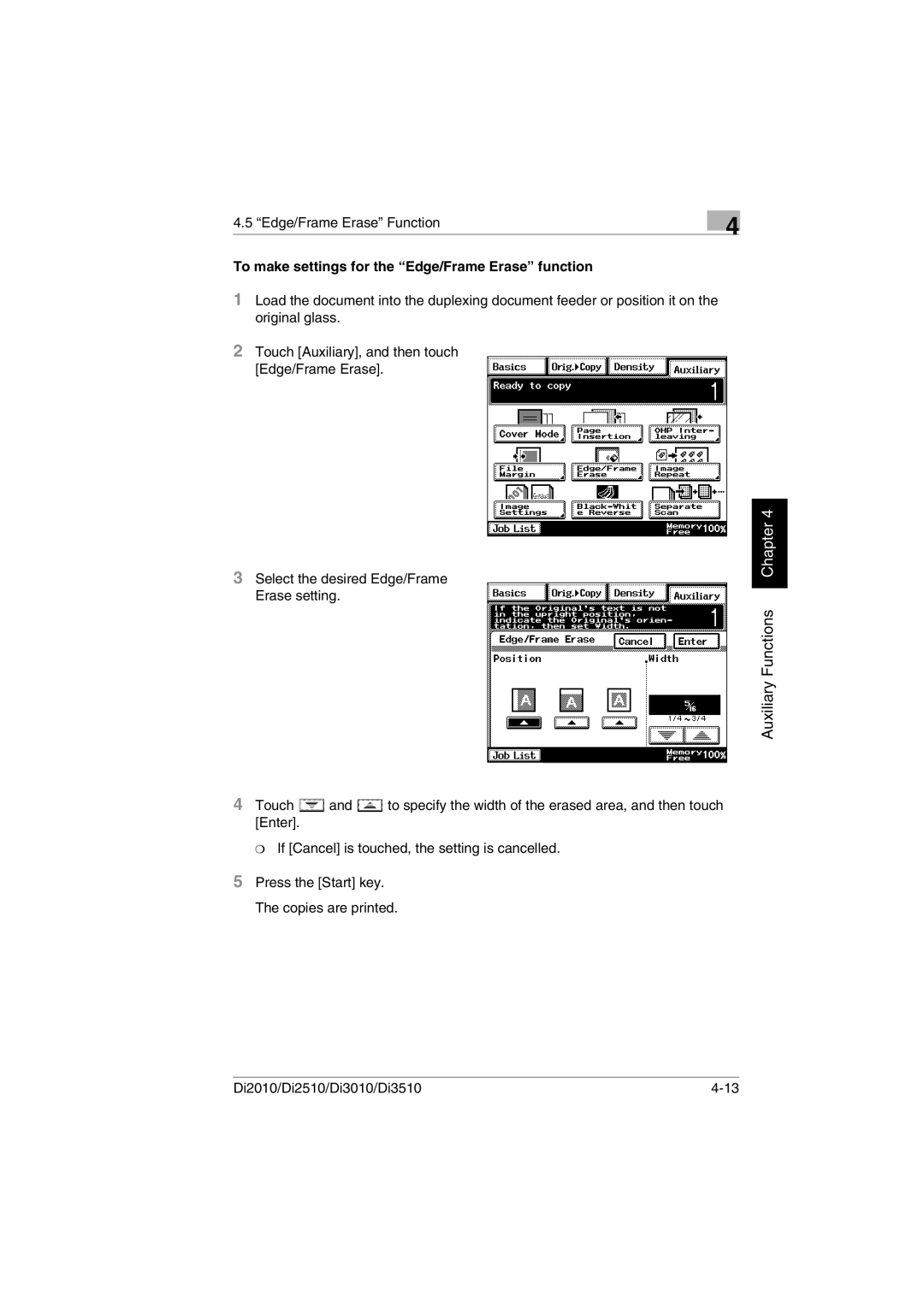 Minolta DI3010, DI2510, DI2010, Di3510 user manual To make settings for the Edge/Frame Erase function 