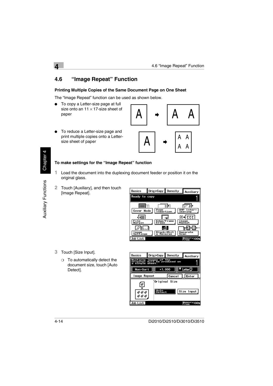 Minolta Di3510, DI2510, DI2010, DI3010 user manual Image Repeat Function, To make settings for the Image Repeat function 