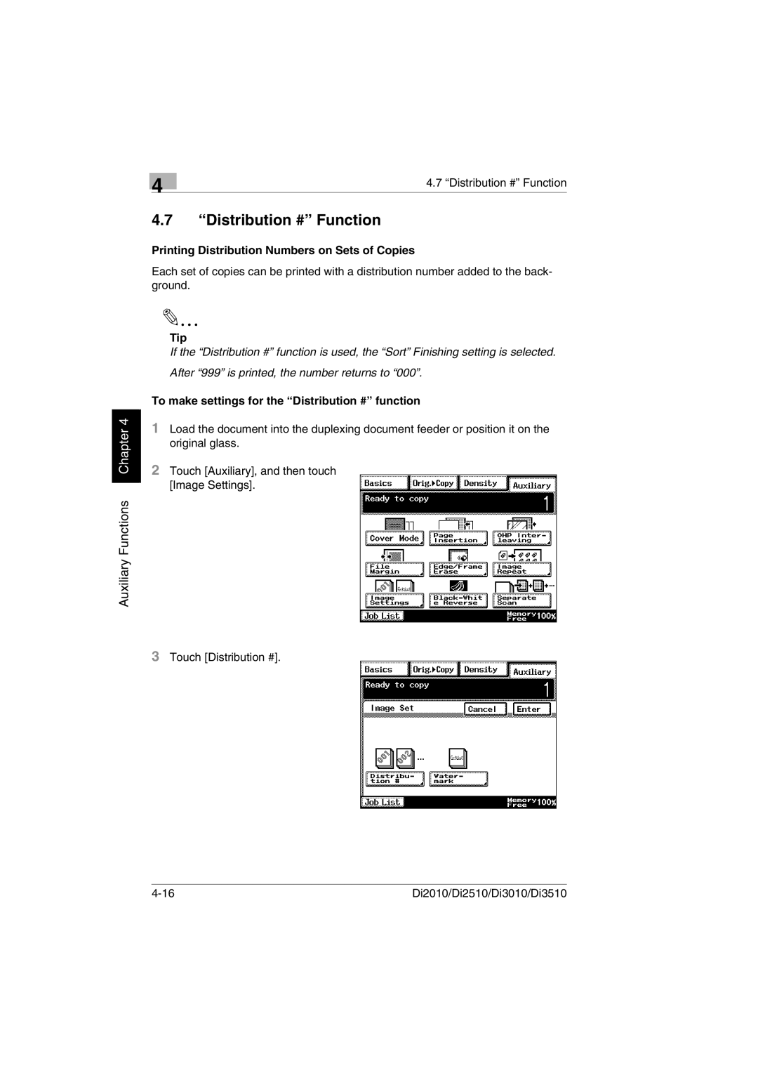 Minolta DI2010, DI2510, DI3010, Di3510 user manual Distribution # Function, Printing Distribution Numbers on Sets of Copies 