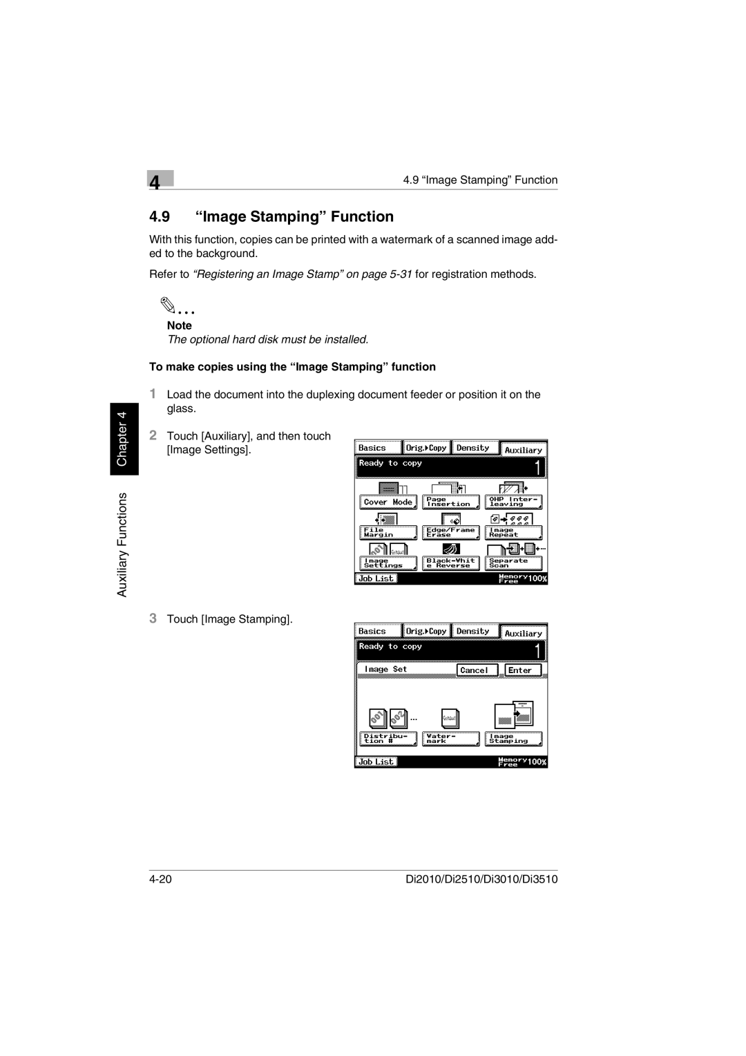 Minolta DI2010, DI2510, DI3010, Di3510 user manual Image Stamping Function, To make copies using the Image Stamping function 