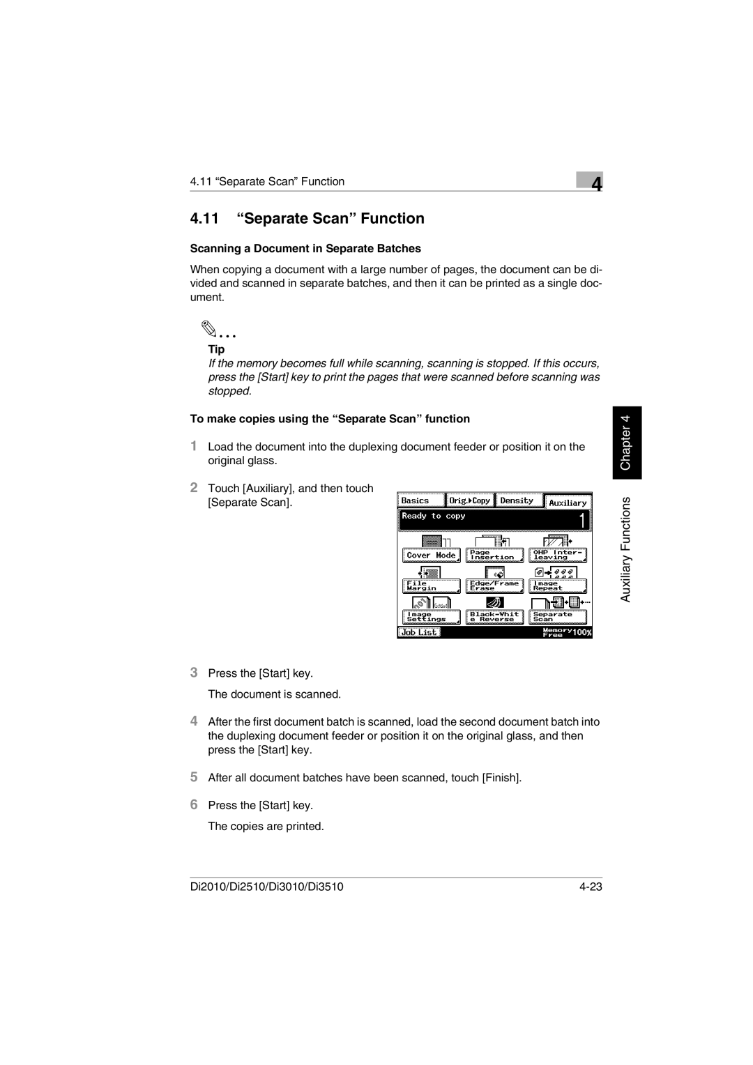 Minolta DI2510, DI2010, DI3010, Di3510 user manual Separate Scan Function, Scanning a Document in Separate Batches 