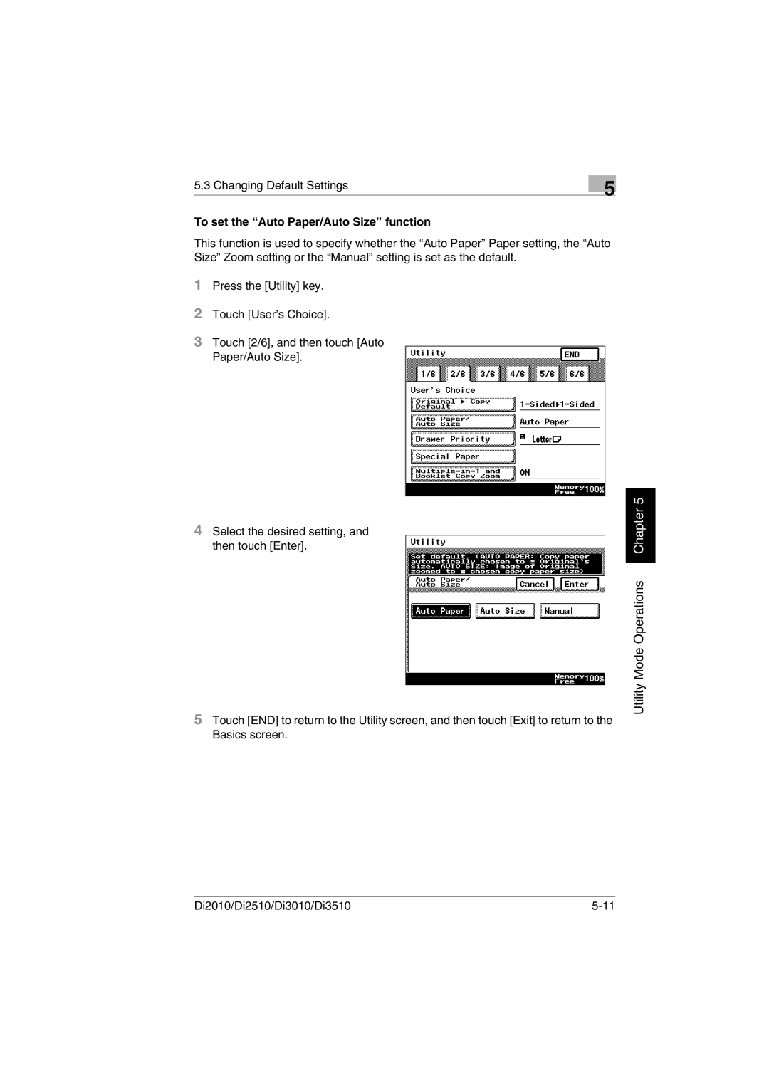 Minolta DI2510, DI2010, DI3010, Di3510 user manual To set the Auto Paper/Auto Size function 