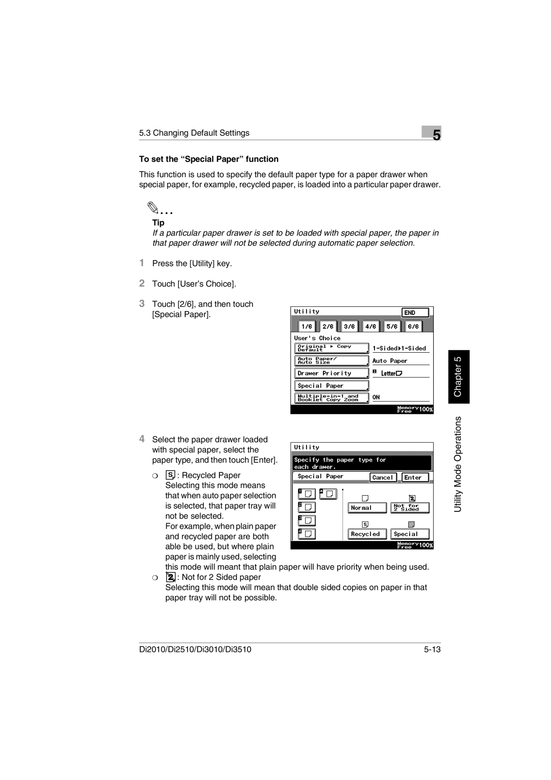 Minolta DI3010, DI2510, DI2010, Di3510 user manual Utility Mode Operations Chapter 