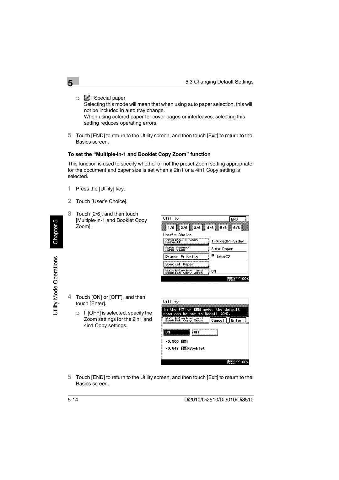 Minolta Di3510, DI2510, DI2010, DI3010 user manual To set the Multiple-in-1 and Booklet Copy Zoom function 