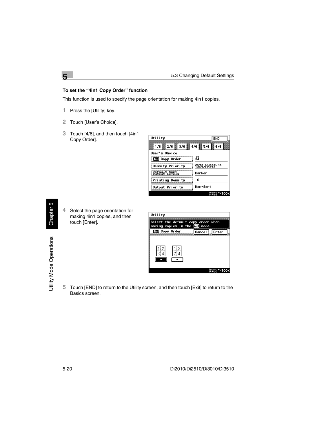 Minolta DI2010, DI2510, DI3010, Di3510 user manual To set the 4in1 Copy Order function 