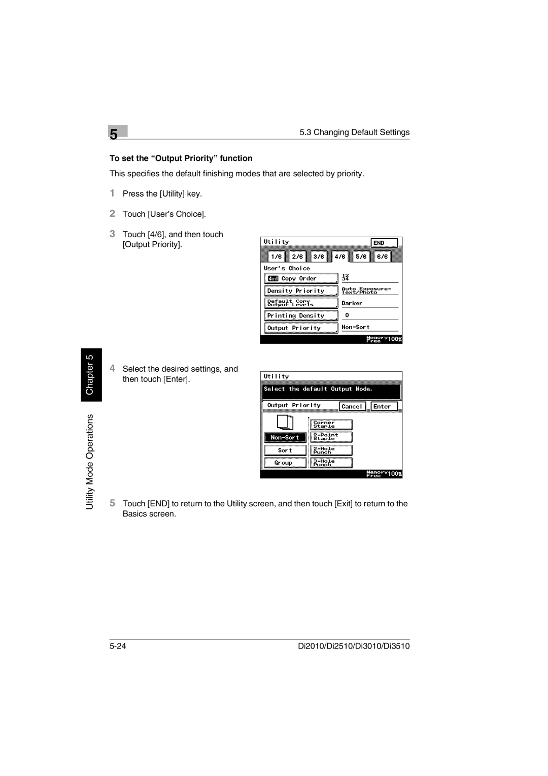 Minolta DI2010, DI2510, DI3010, Di3510 user manual To set the Output Priority function 