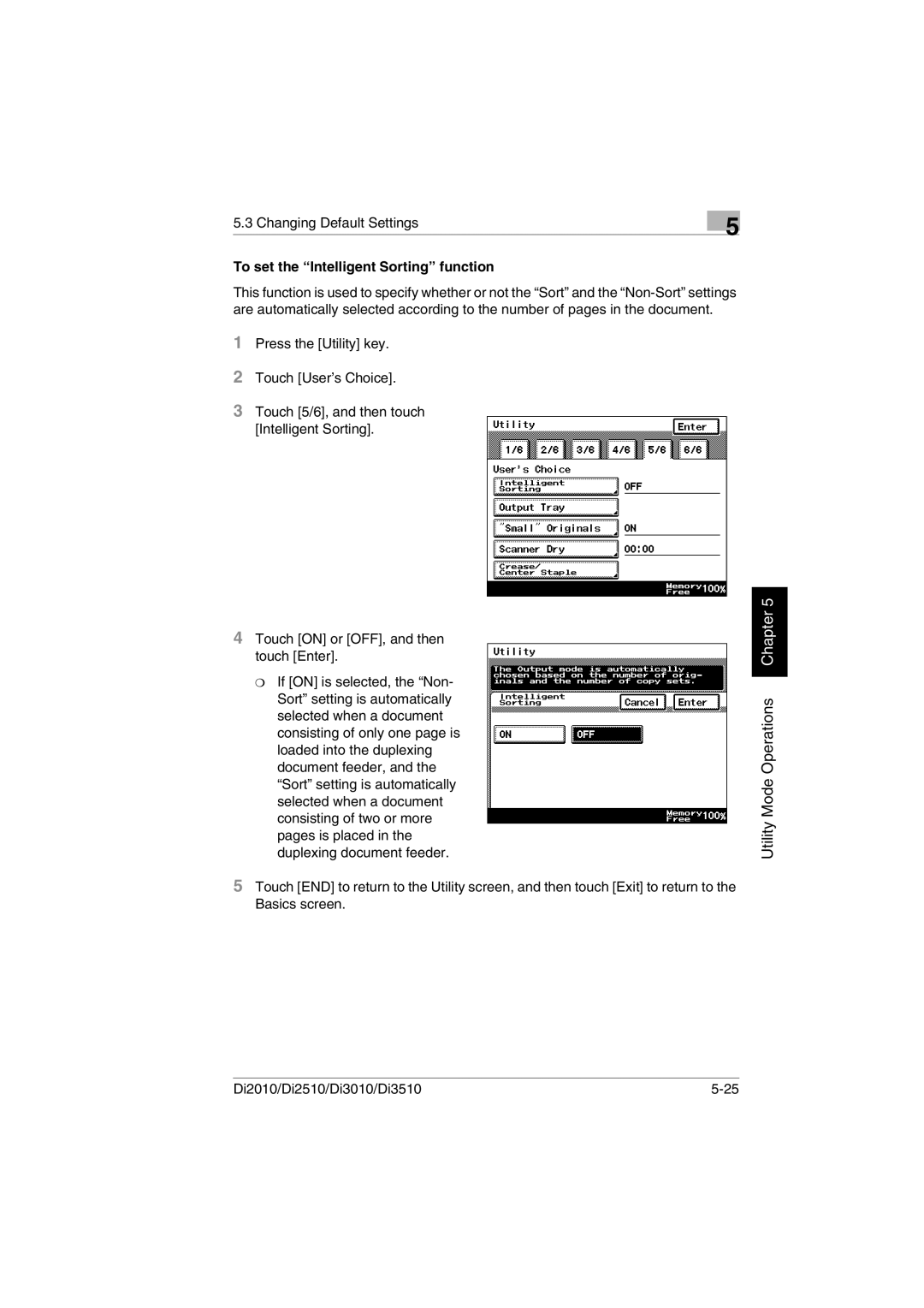 Minolta DI3010, DI2510, DI2010, Di3510 user manual To set the Intelligent Sorting function 