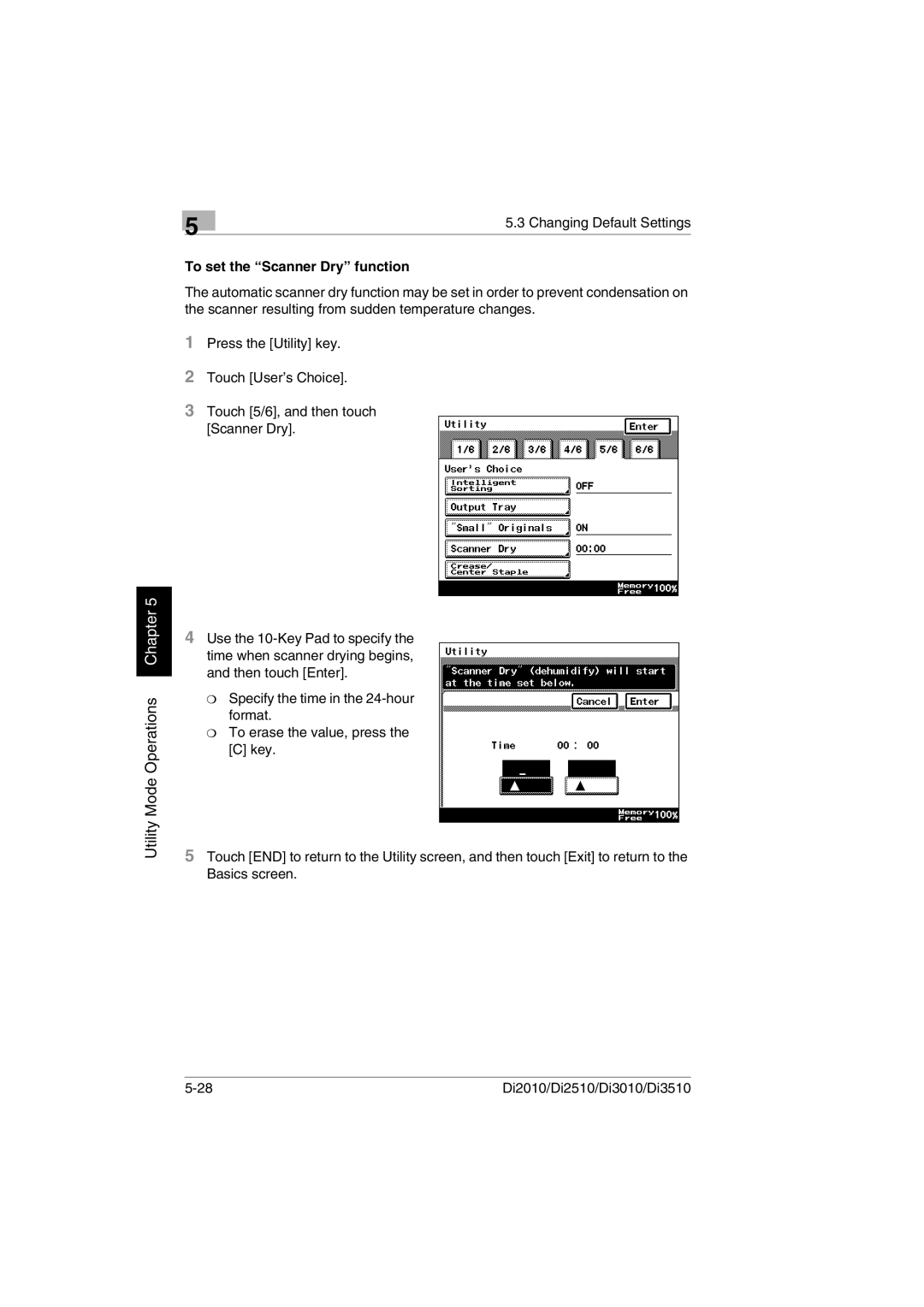 Minolta DI2010, DI2510, DI3010, Di3510 user manual To set the Scanner Dry function 