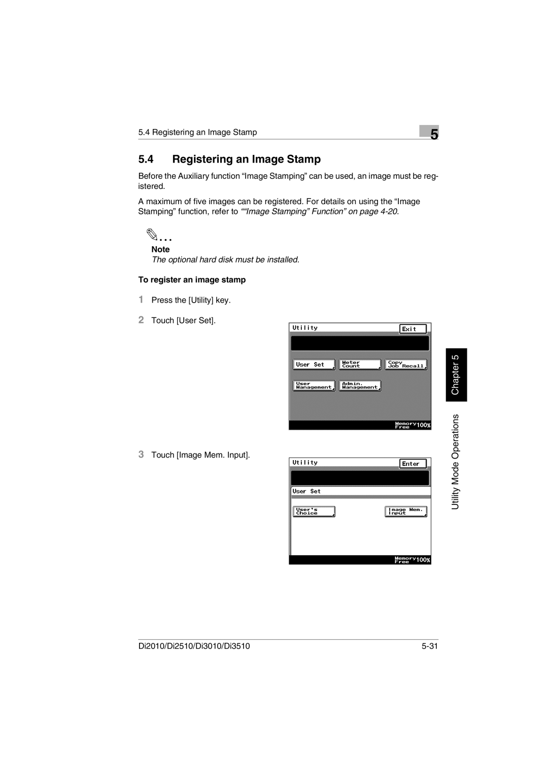 Minolta DI2510, DI2010, DI3010, Di3510 user manual Registering an Image Stamp, To register an image stamp 