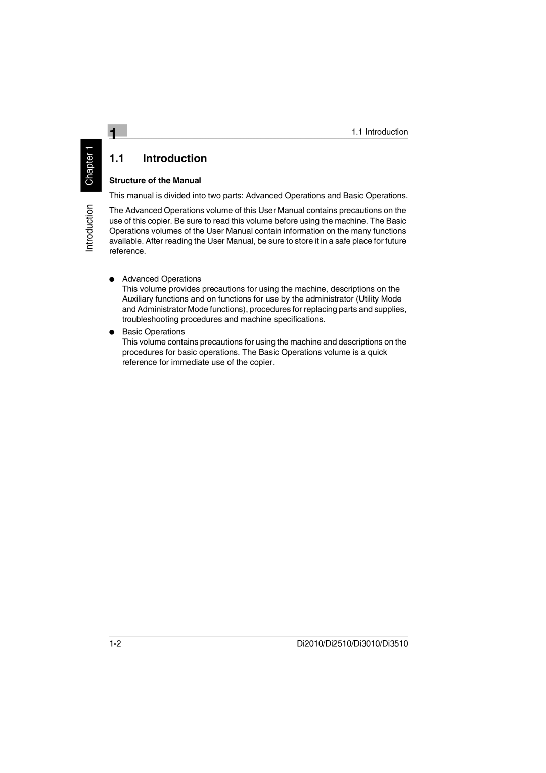 Minolta DI2010, DI2510, DI3010, Di3510 user manual Introduction, Structure of the Manual 