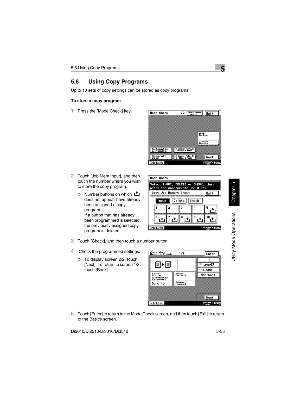 Minolta DI2510, DI2010, DI3010, Di3510 user manual Using Copy Programs, To store a copy program 