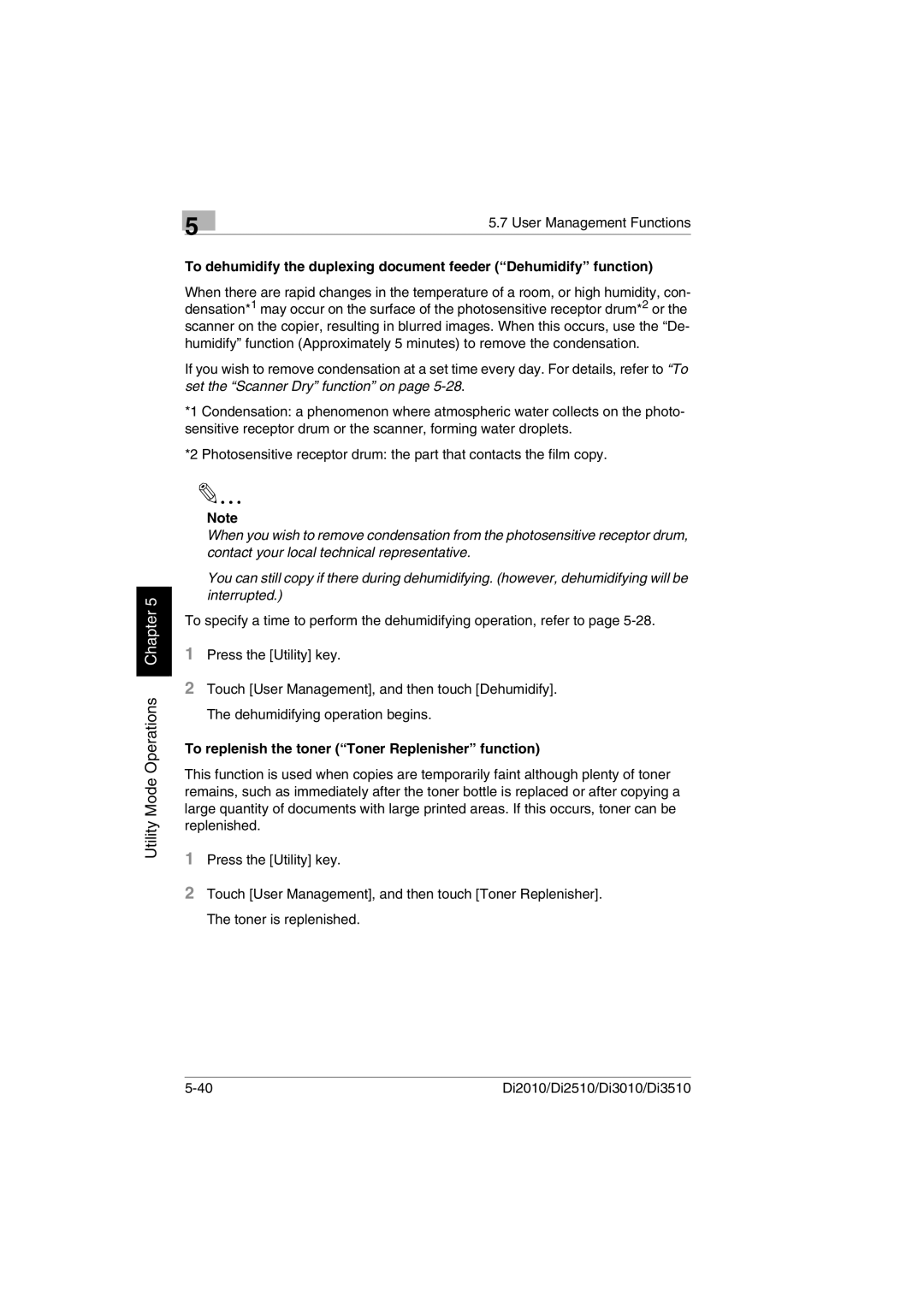 Minolta DI2010, DI2510, DI3010, Di3510 user manual To replenish the toner Toner Replenisher function 