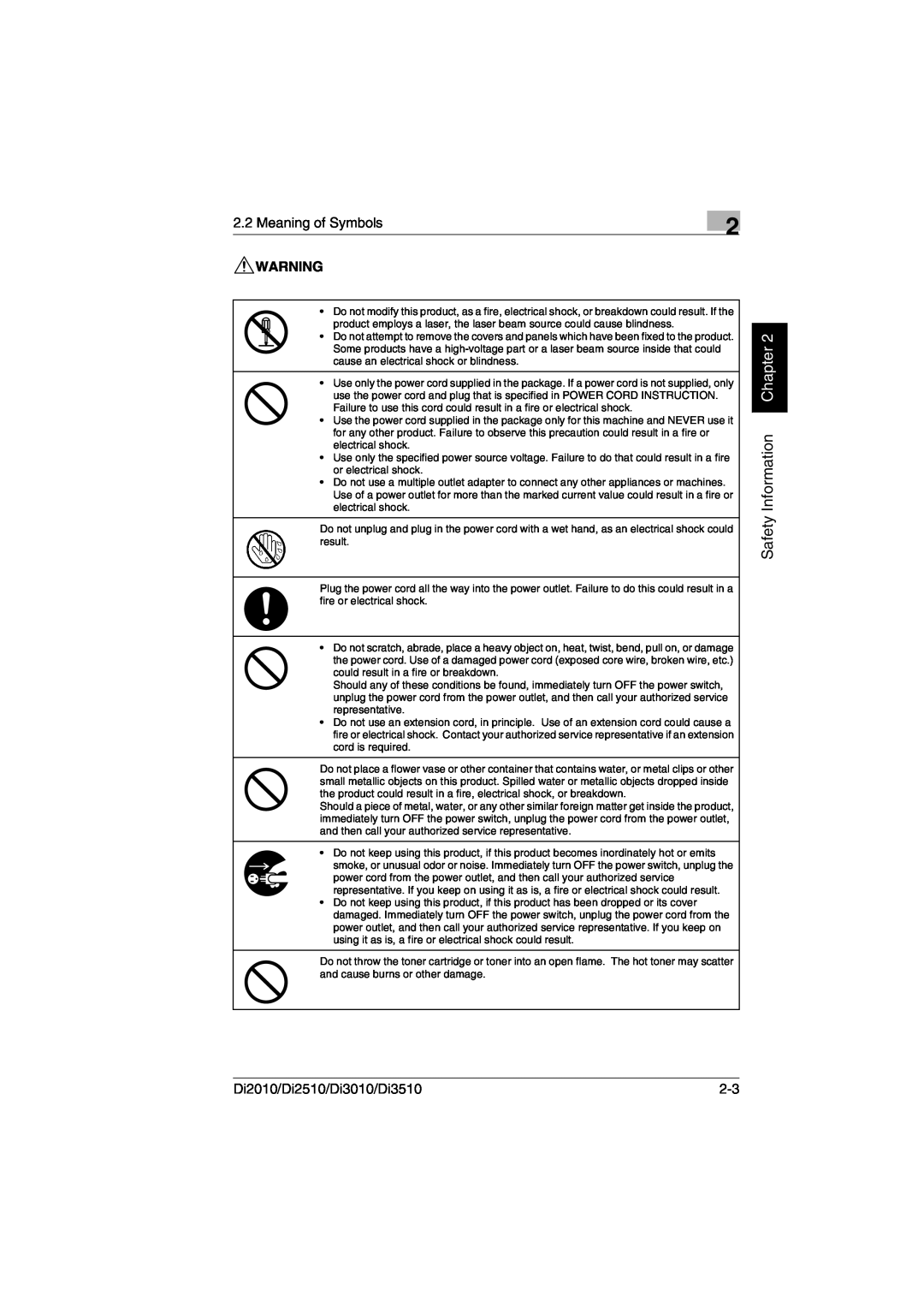 Minolta DI3010, DI2510, DI2010, Di3510 user manual Safety Information Chapter 