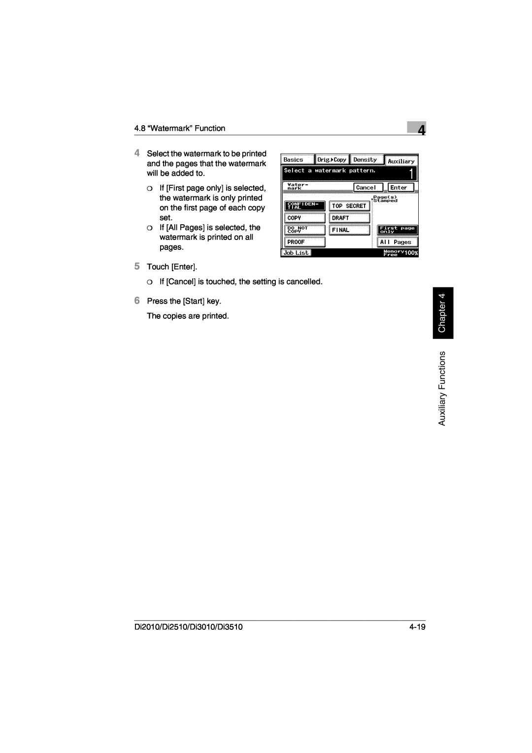 Minolta DI2510, DI2010, DI3010, Di3510 user manual Auxiliary Functions Chapter 