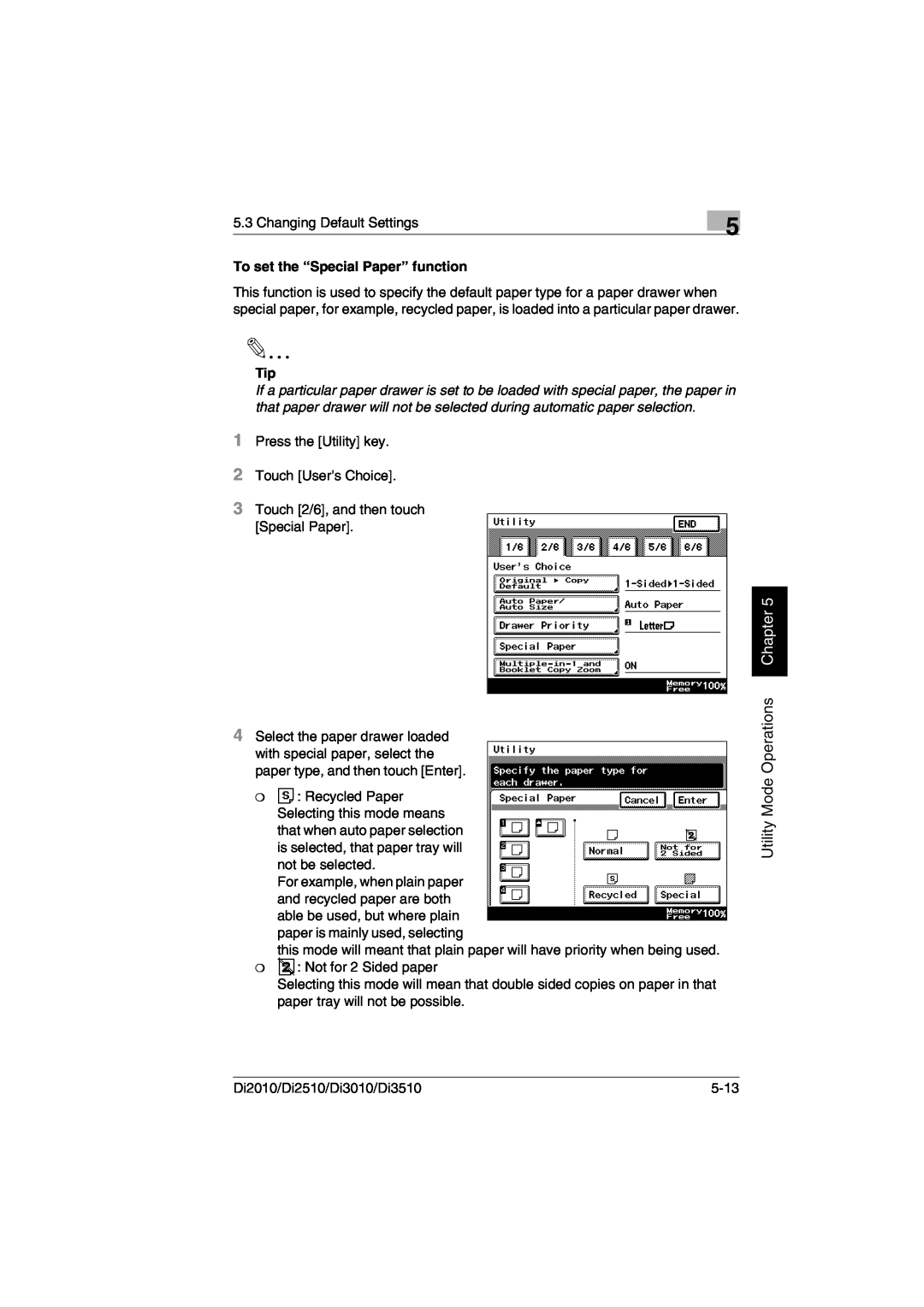Minolta DI3010, DI2510, DI2010, Di3510 user manual Utility Mode Operations Chapter 