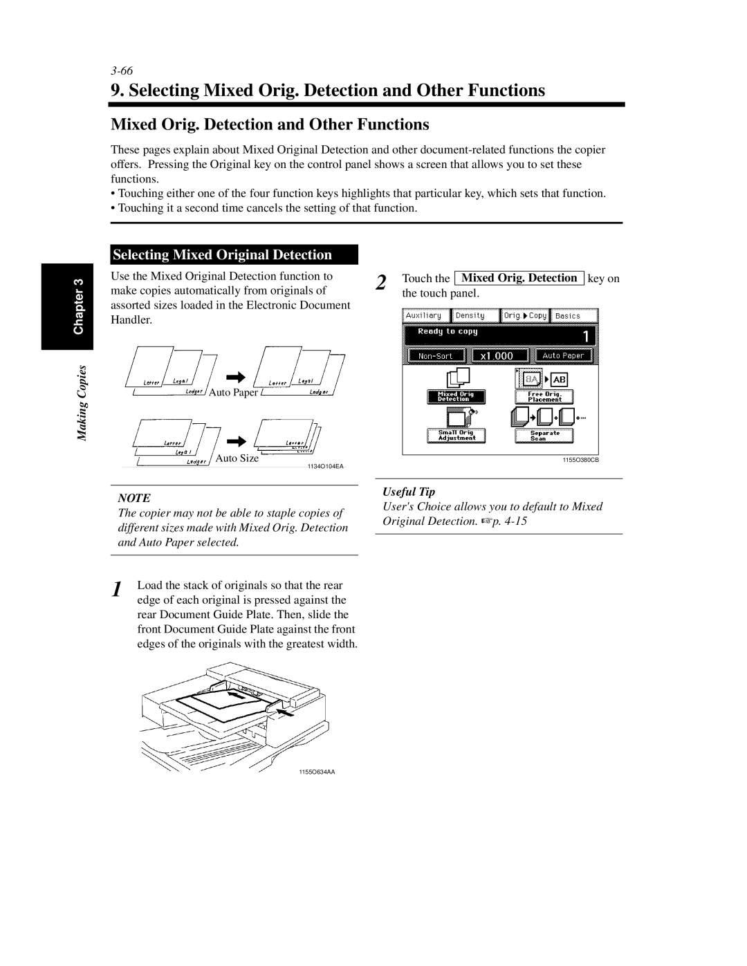 Minolta Di620 manual Selecting Mixed Orig. Detection and Other Functions, Selecting Mixed Original Detection 