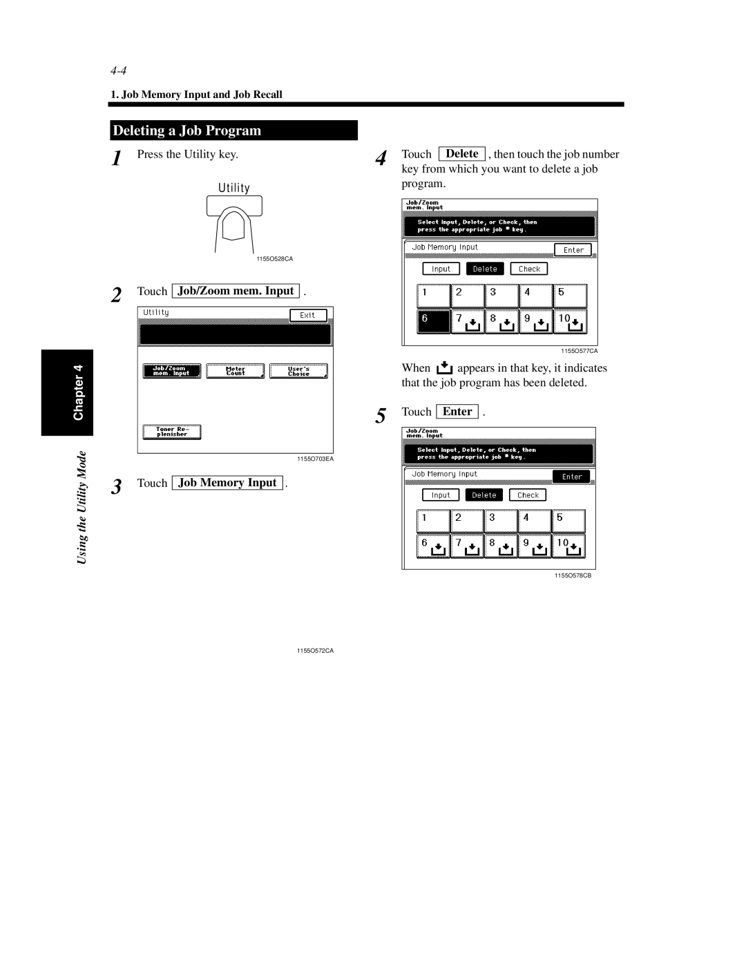 Minolta Di620 manual Deleting a Job Program, Delete, Touch Job/Zoom mem. Input 