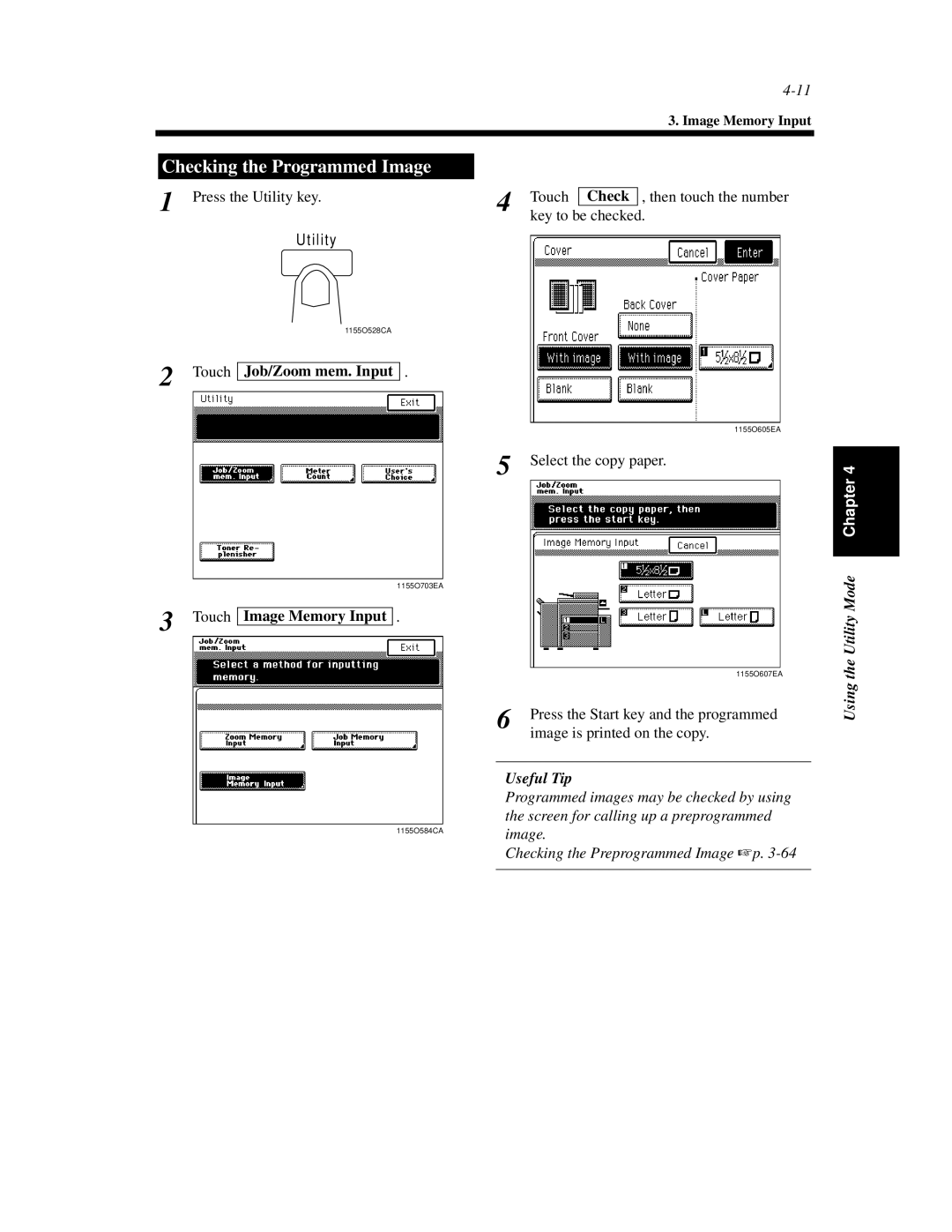 Minolta Di620 manual Checking the Programmed Image, Touch Image Memory Input 