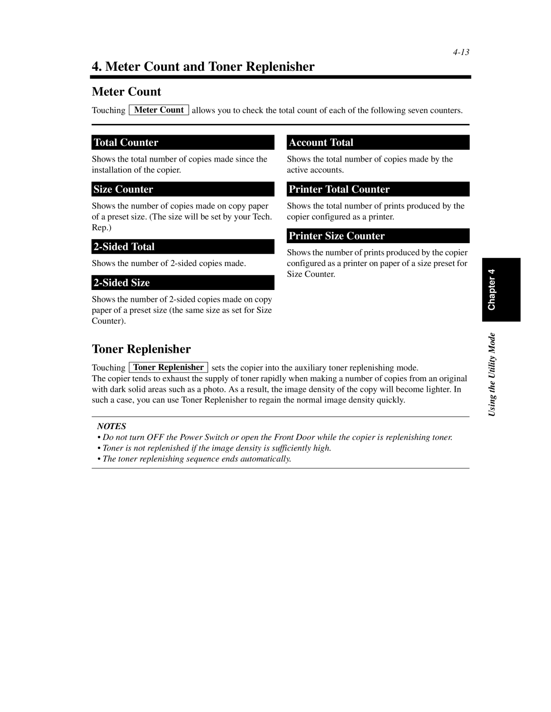 Minolta Di620 manual Meter Count and Toner Replenisher 