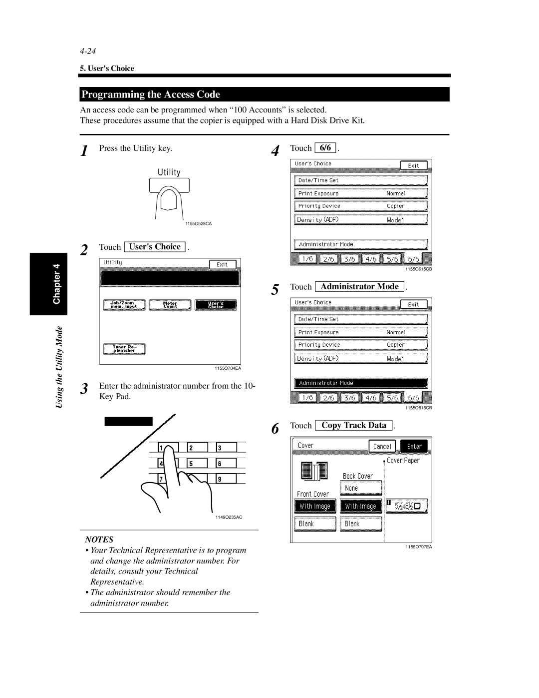 Minolta Di620 manual Programming the Access Code, Administrator Mode, Copy Track Data 