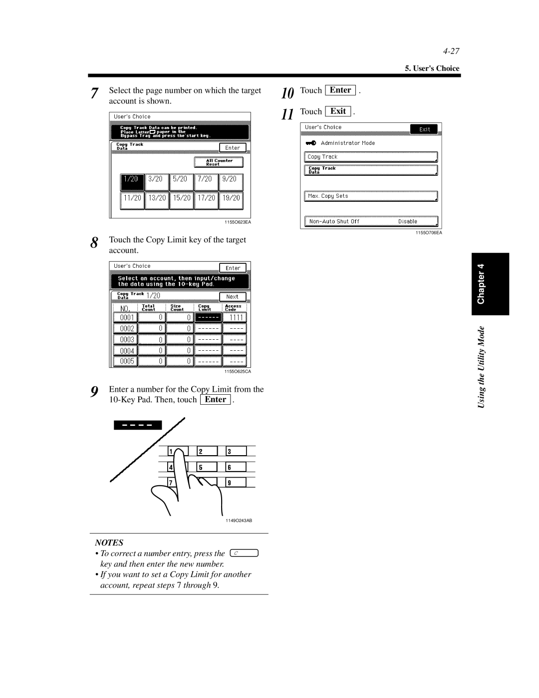 Minolta Di620 manual Select the page number on which the target, Account is shown 