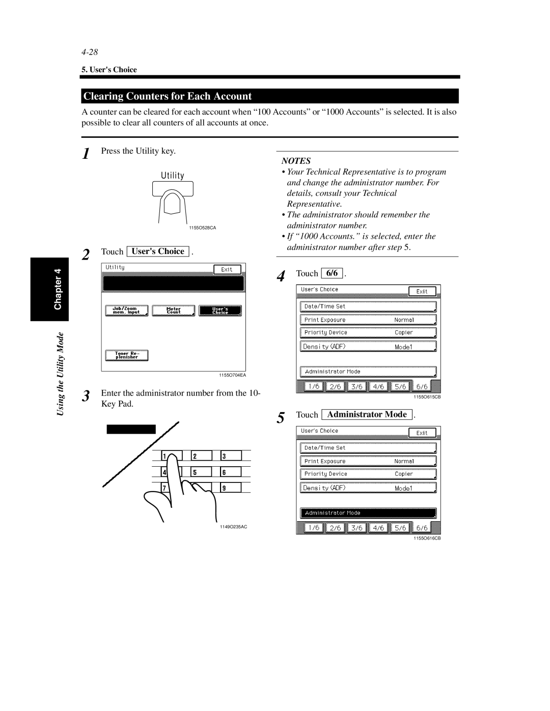 Minolta Di620 manual Clearing Counters for Each Account, Touch Administrator Mode 