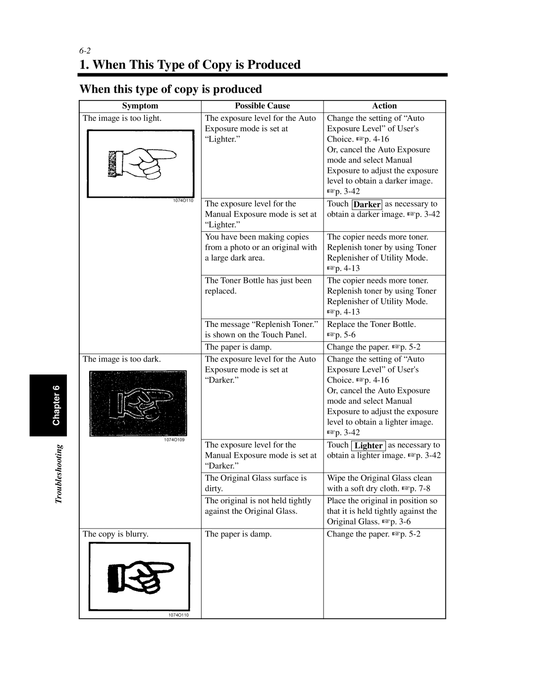 Minolta Di620 manual When This Type of Copy is Produced, When this type of copy is produced, Symptom Possible Cause Action 
