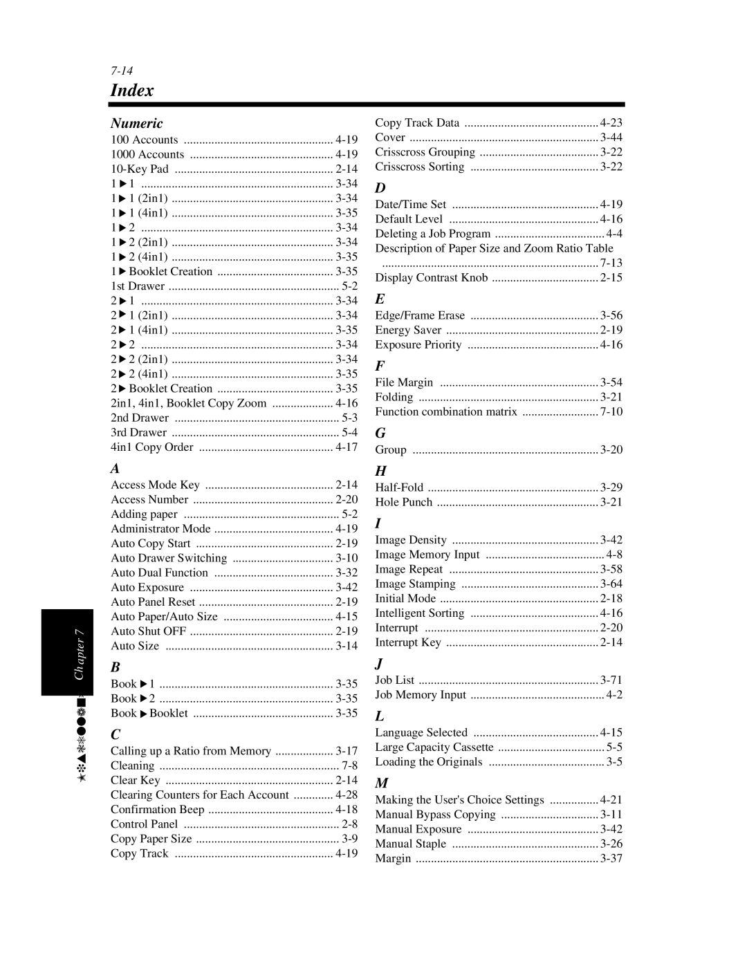 Minolta Di620 manual Index, Numeric, Miscellaneous Chapter 