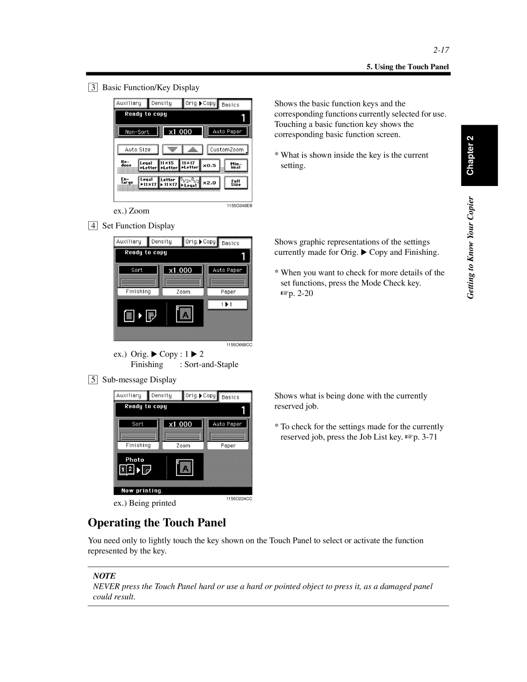 Minolta Di620 manual Operating the Touch Panel, Getting to Know Your Copier Chapter 