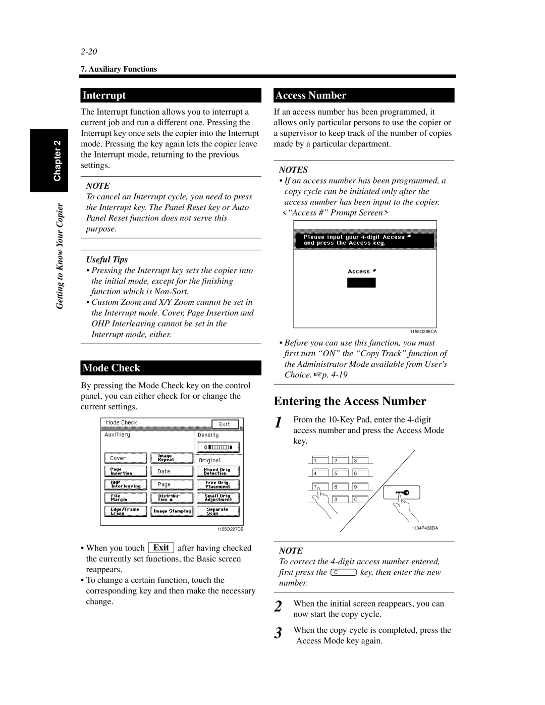 Minolta Di620 manual Entering the Access Number, Interrupt, Mode Check 