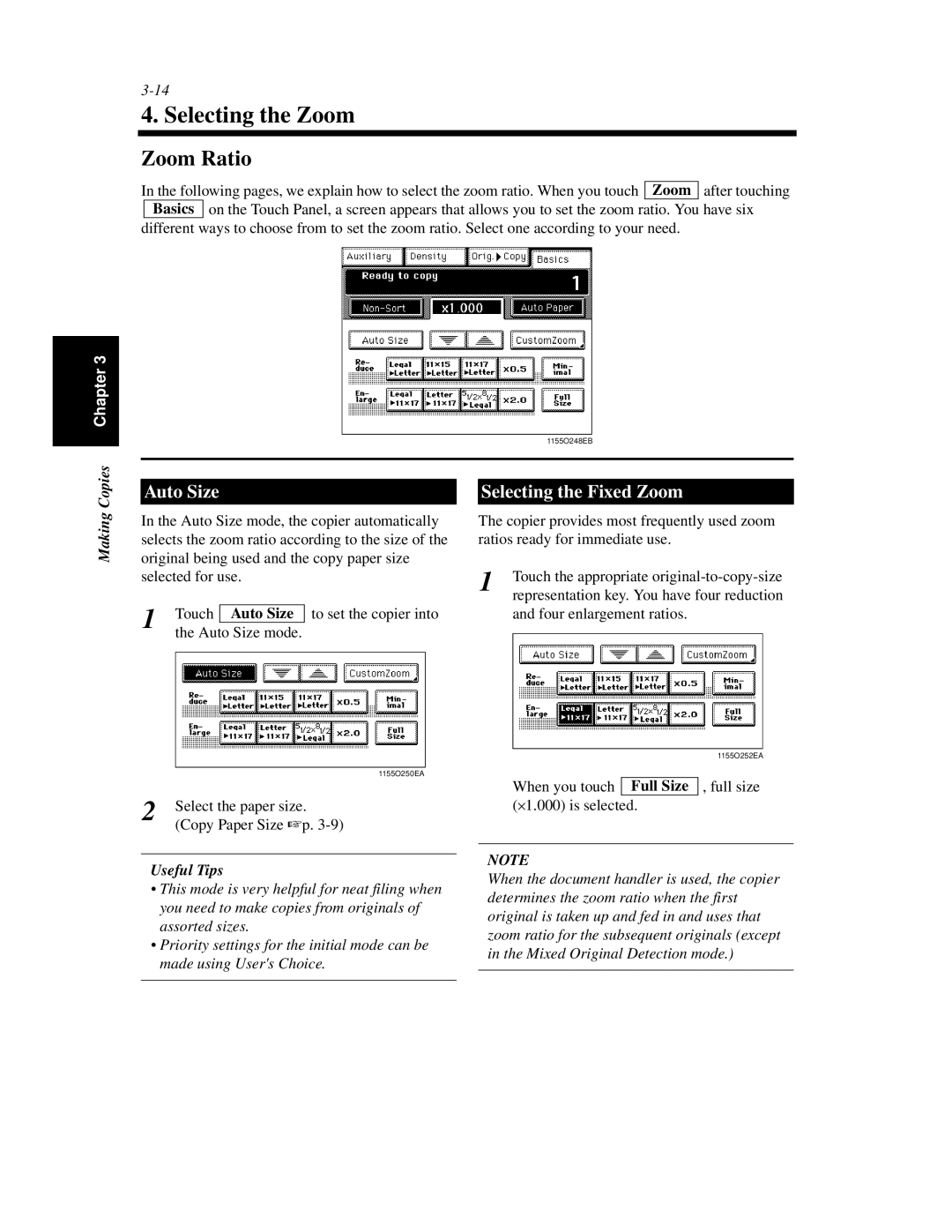 Minolta Di620 manual Selecting the Zoom, Zoom Ratio, Auto Size Selecting the Fixed Zoom, Making 