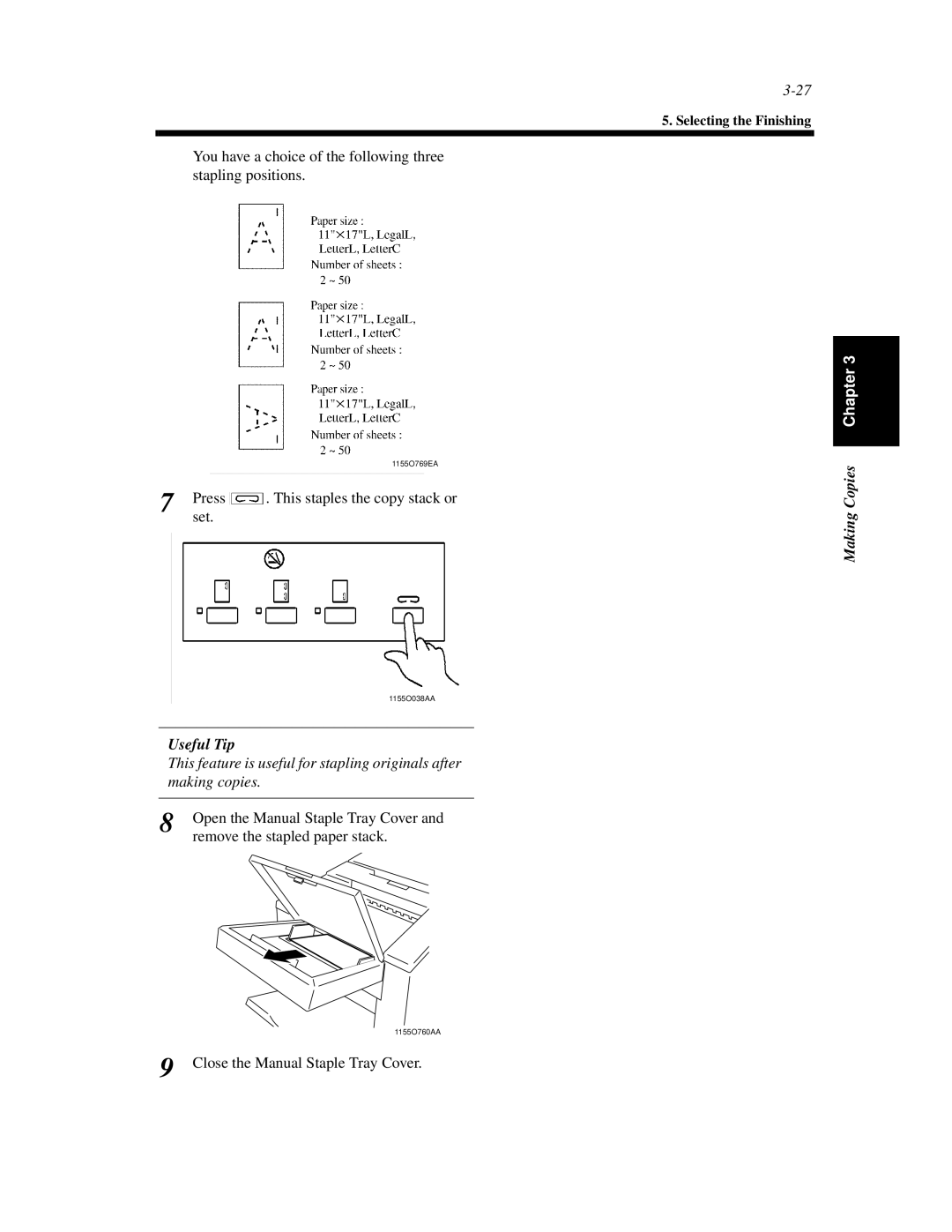 Minolta Di620 manual You have a choice of the following three stapling positions 