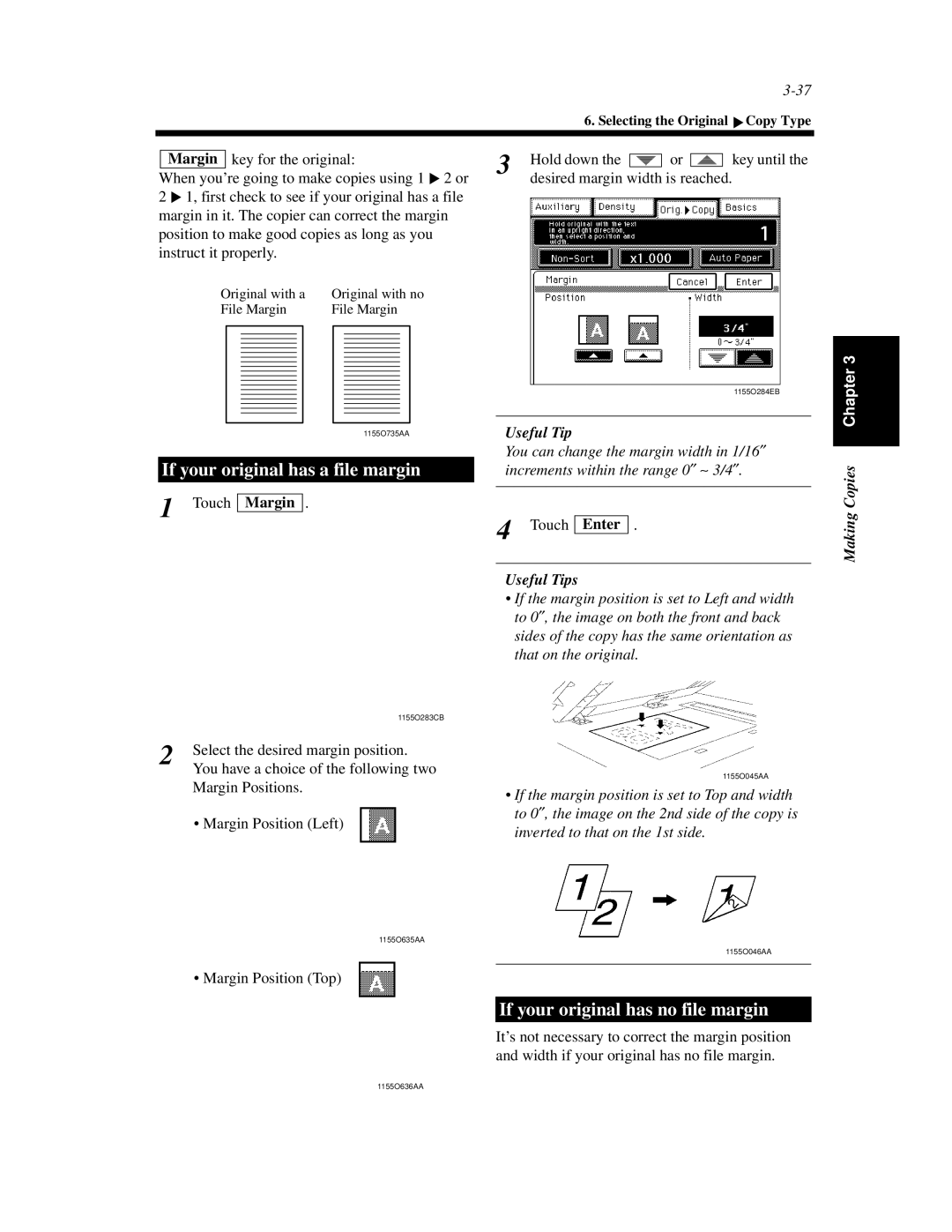 Minolta Di620 manual If your original has a file margin, If your original has no file margin 
