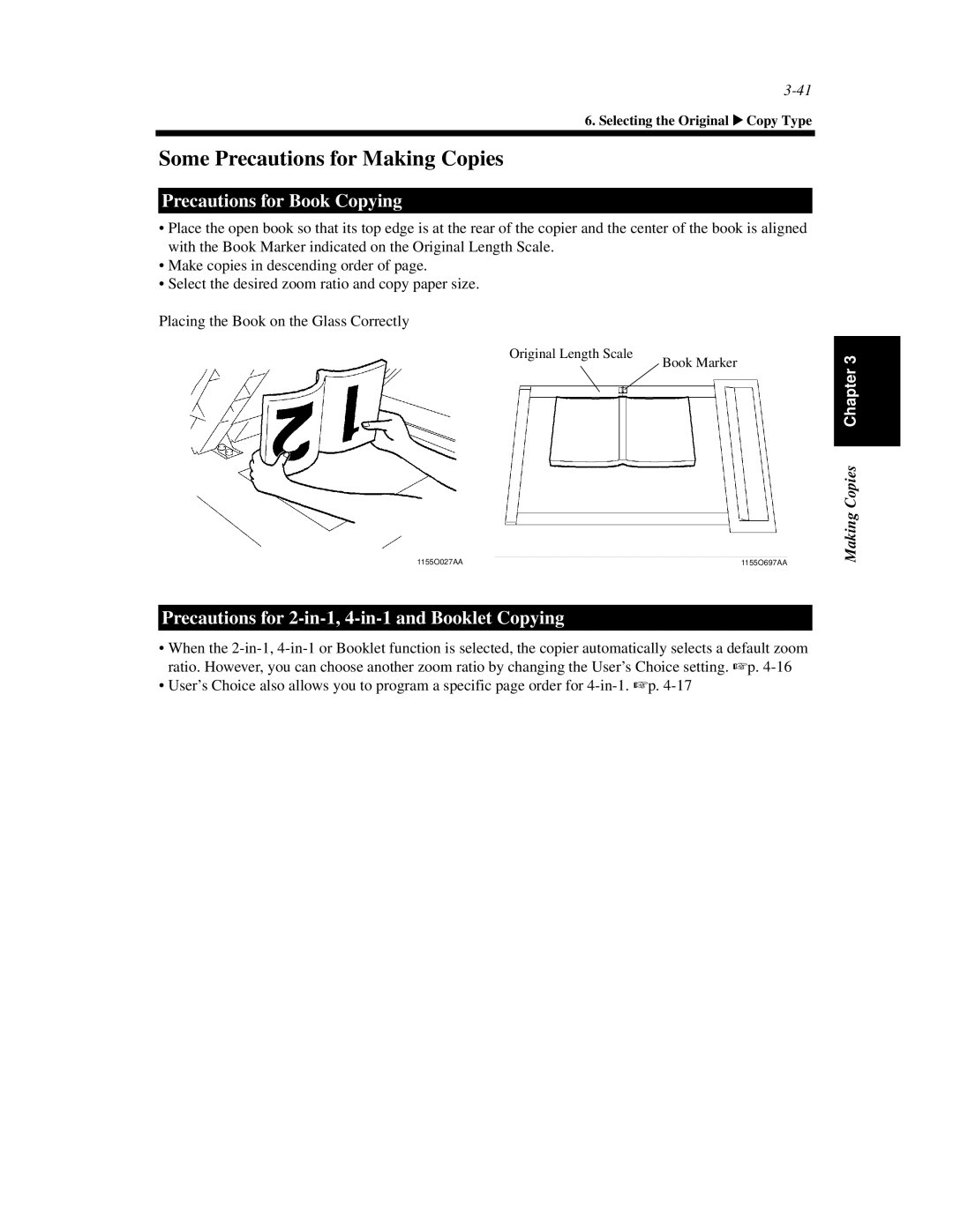 Minolta Di620 manual Some Precautions for Making Copies, Precautions for Book Copying 