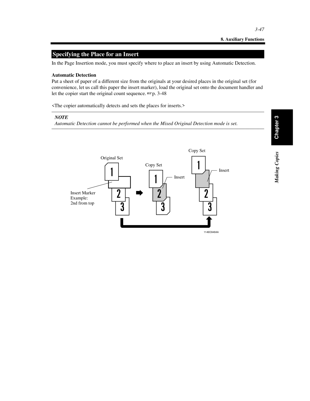 Minolta Di620 manual Specifying the Place for an Insert, Automatic Detection 