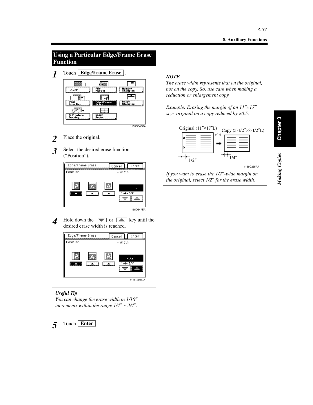 Minolta Di620 manual Using a Particular Edge/Frame Erase Function, Touch Edge/Frame Erase 