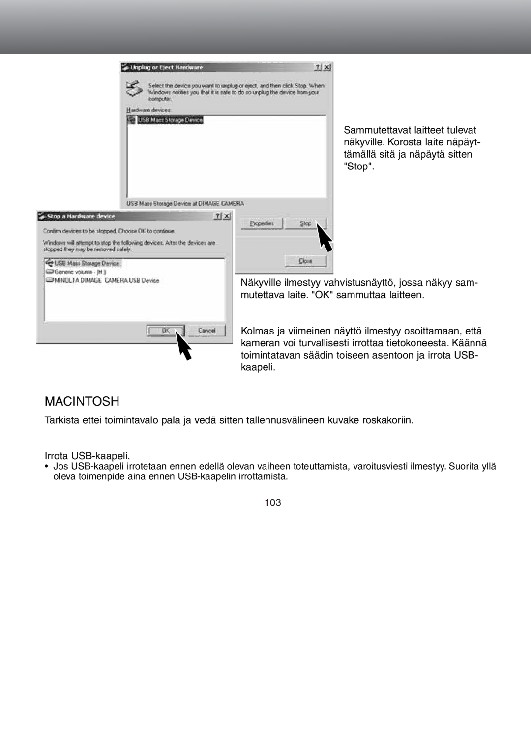 Minolta Dimage S 304 instruction manual Macintosh 