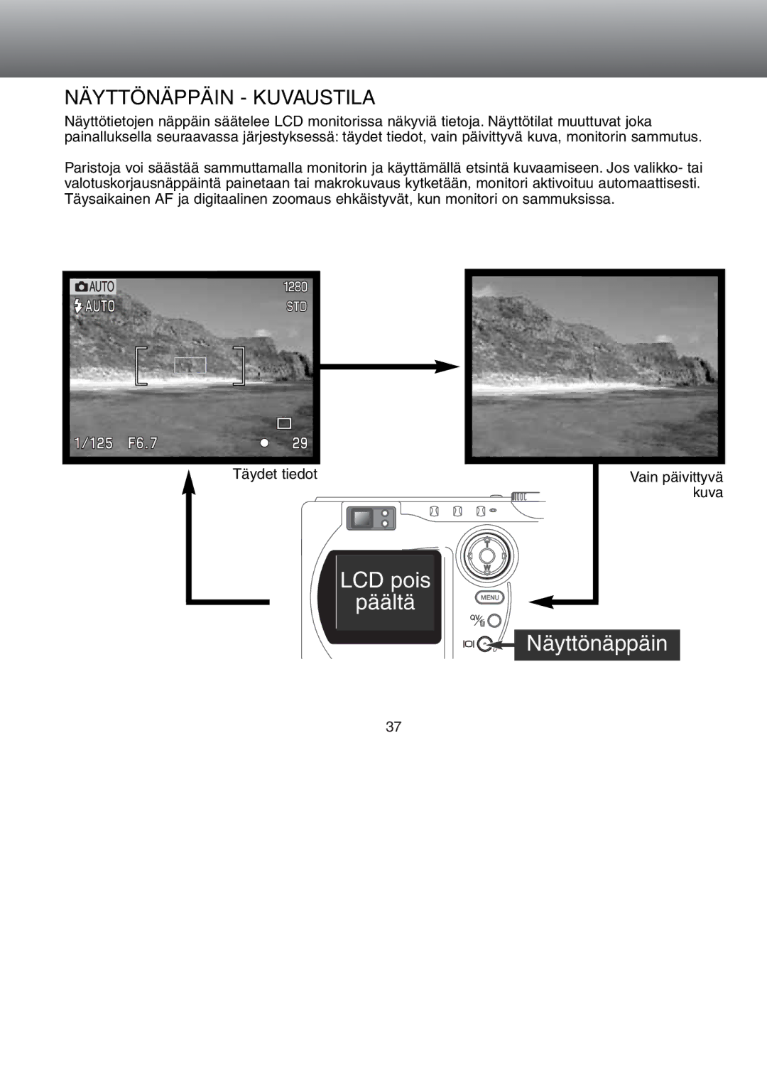 Minolta Dimage S 304 instruction manual Näyttönäppäin Kuvaustila 