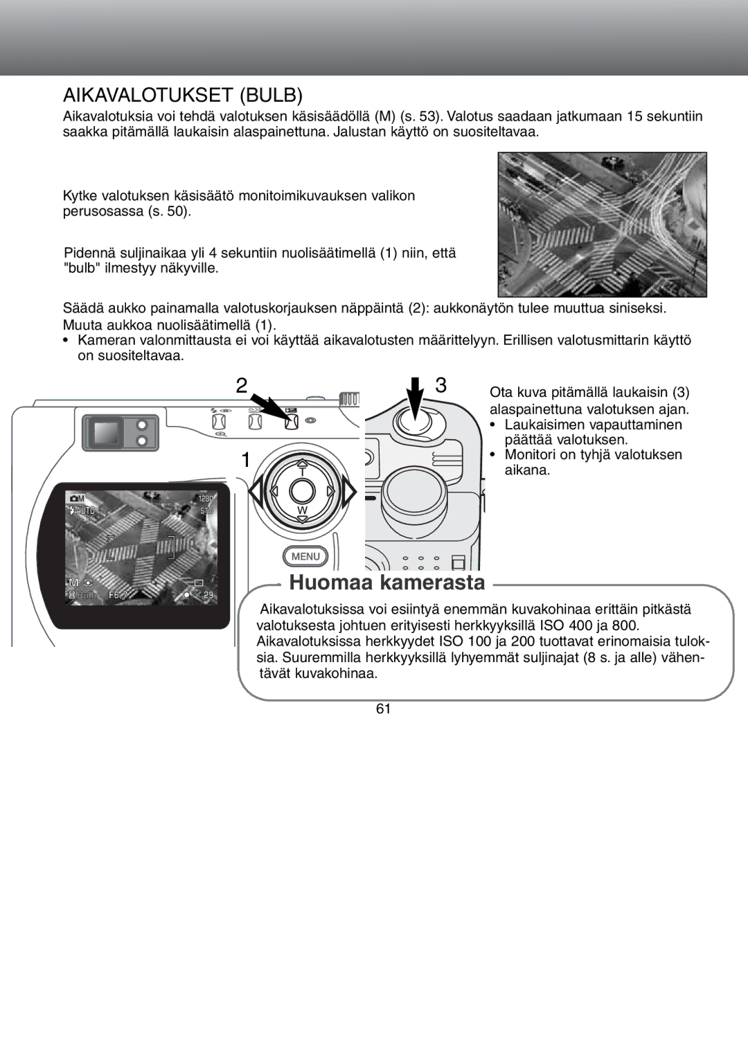 Minolta Dimage S 304 instruction manual Aikavalotukset Bulb 