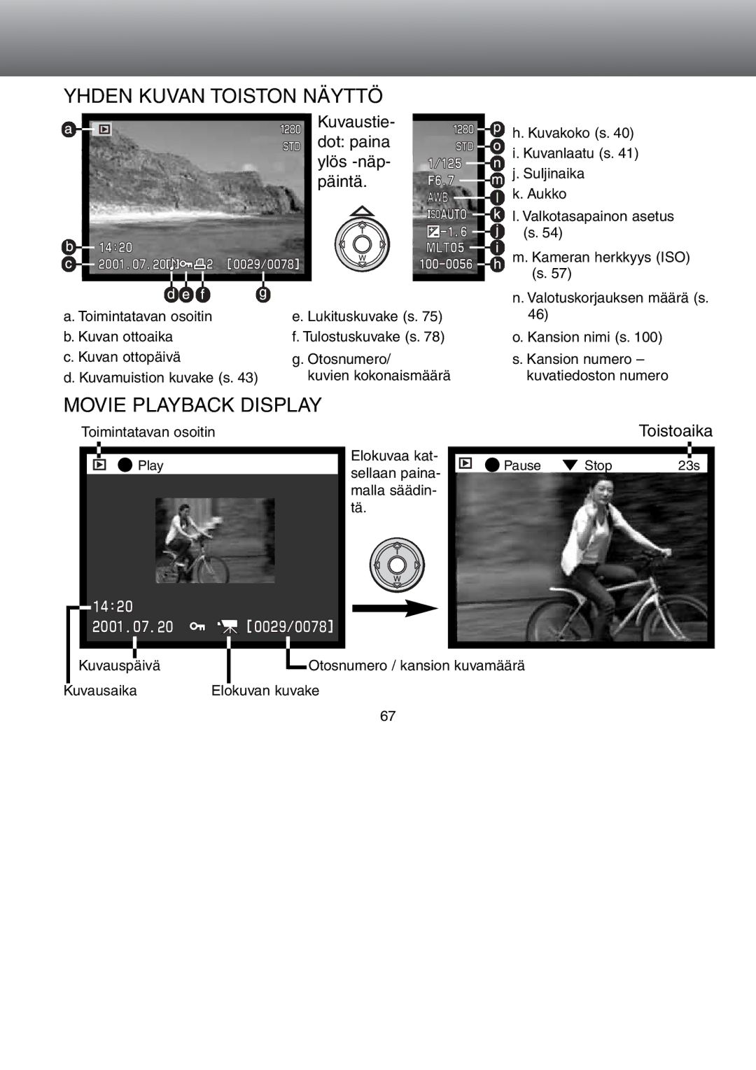 Minolta Dimage S 304 instruction manual Yhden Kuvan Toiston Näyttö, Movie Playback Display 