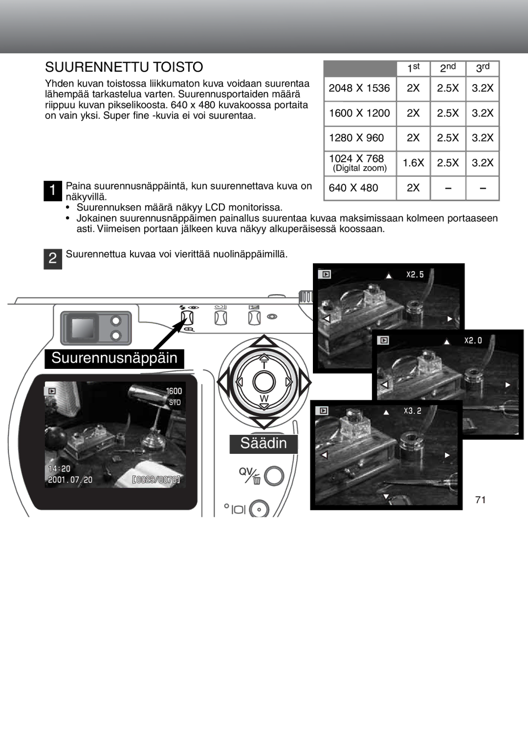 Minolta Dimage S 304 instruction manual Suurennettu Toisto 